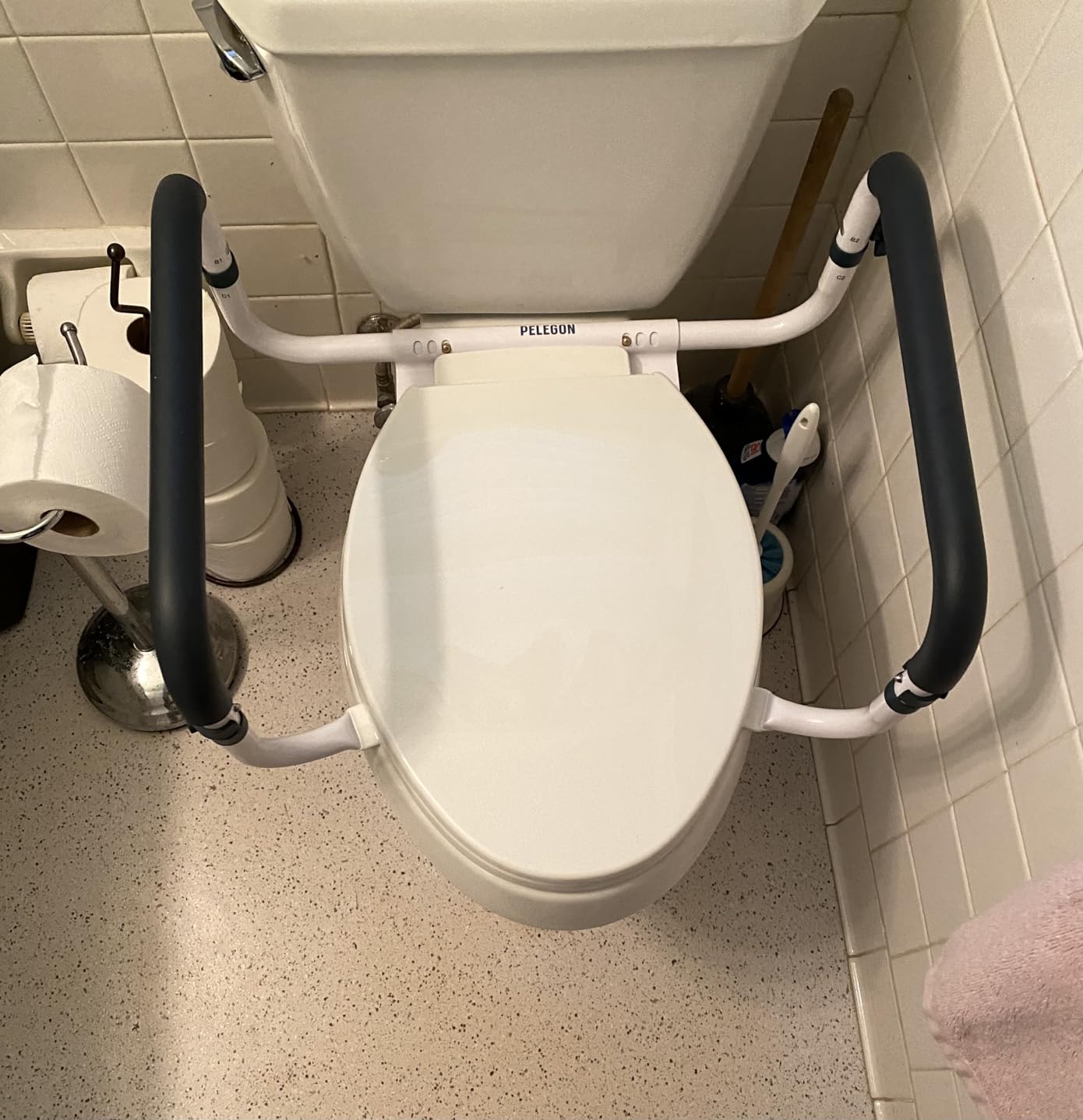 PELEGON Toilet Safety Rails (250lb) - Adjustable Toilet Safety Rails, Toilet Bar for Elderly Adults, Toilets Rails for Seniors, Toilet Seat with Handles for Elderly & Disabled Toilet Grab Bar - 1 Pack customer photo 2