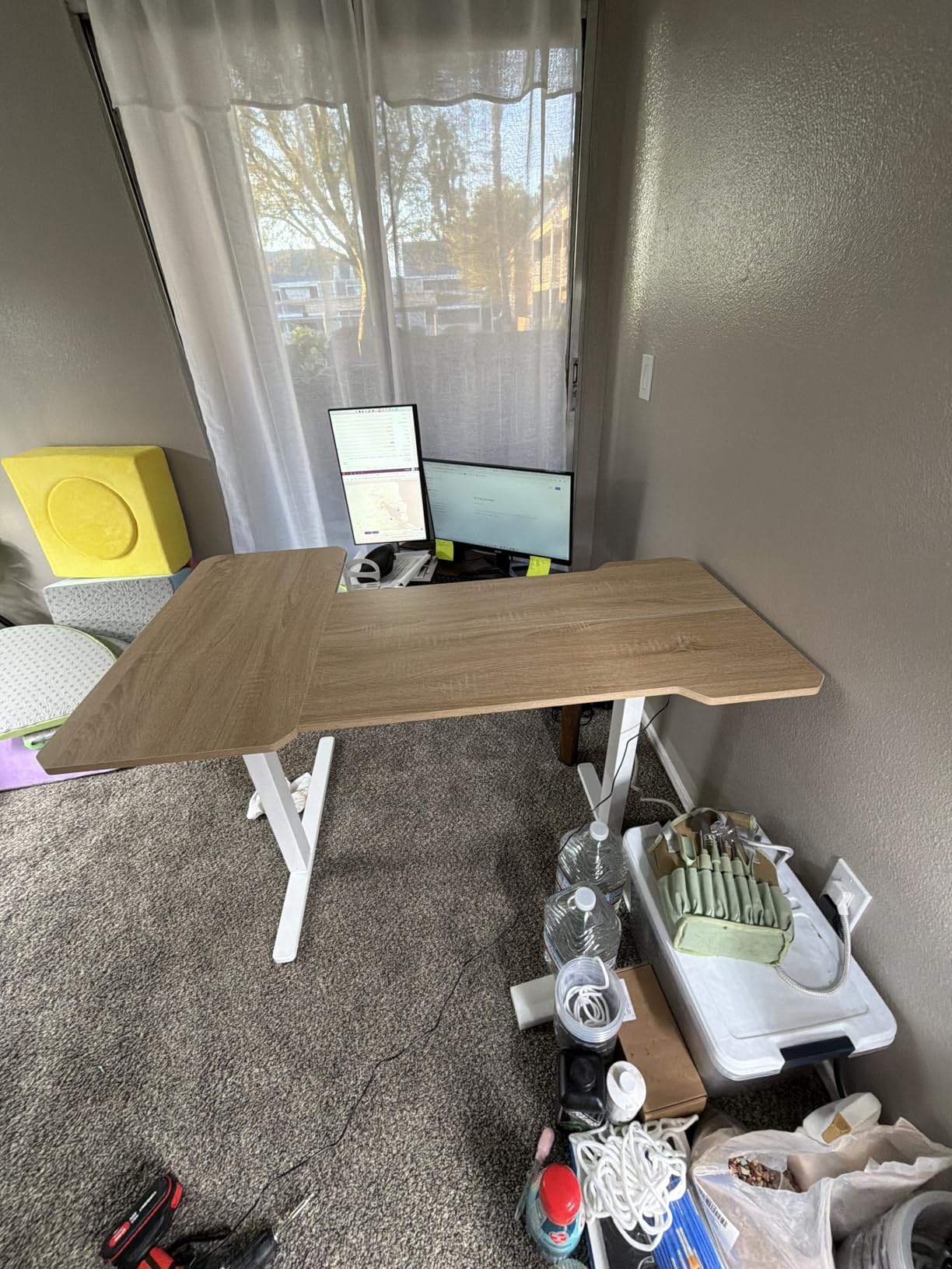 Acrolix L Shaped Electric Standing Desk - 59x40 Inch Reversible Corner Sit Stand Desk with Hook&Cup Holder, Electric Height Adjustable Table, for Home Office Gaming Computer Desk, Rustic Brown customer photo 2
