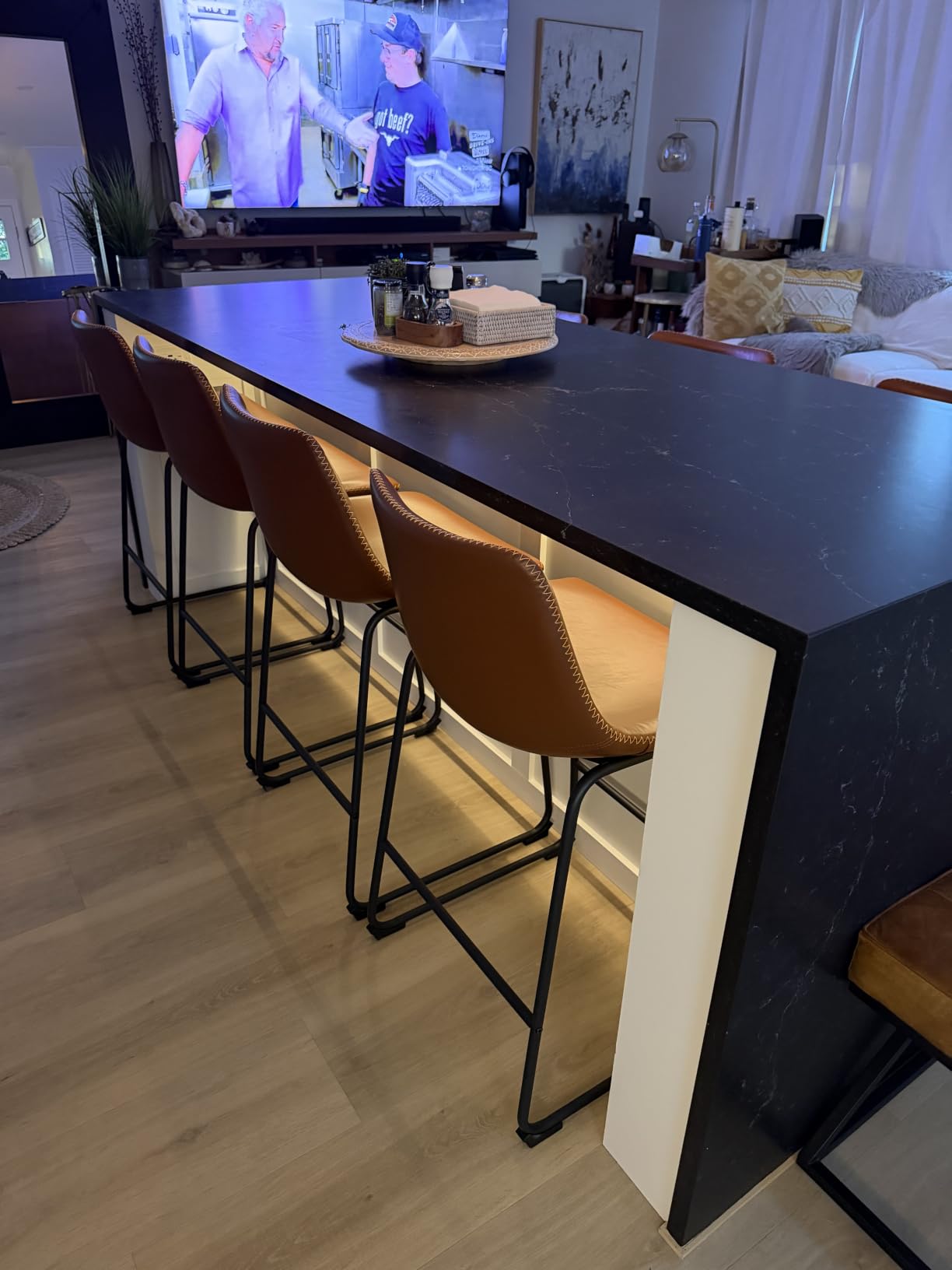 DUMOS 26 Inch Counter Height Bar Stools Set of 4, Modern Faux Leather High Barstools with Back and Metal Leg, Bar Chairs for Kitchen Island, Brown customer photo 1