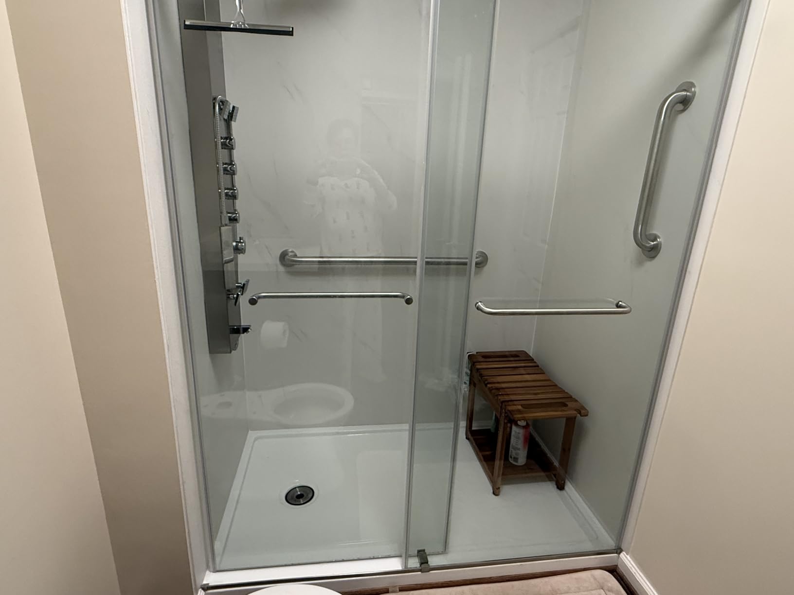 Bluewest 23.4 Inch Shower Bench with Storage Shelf, Natural Wood and Handle | Waterproof Bathroom Spa Bench for Sitting Inside the Shower and Shaving Legs, with a Built-In Handle and Shower Head Holder customer photo 2