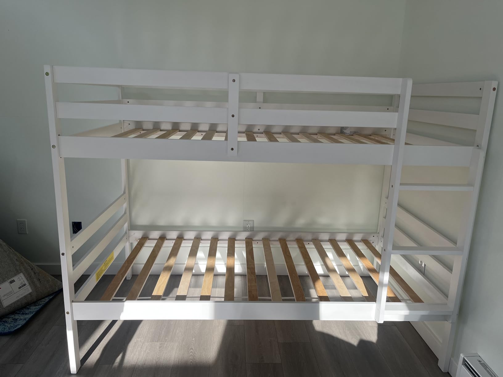 Giantex Bunk Bed Twin Over Twin, Solid Wood Bunk Bed with Sturdy Ladder & 12 Inch Safety Guard Rails, Twin Size Wood Bed Frame for Dormitory, No Box Spring Needed, Bunk Beds for Kids Teens,Grey customer photo 1