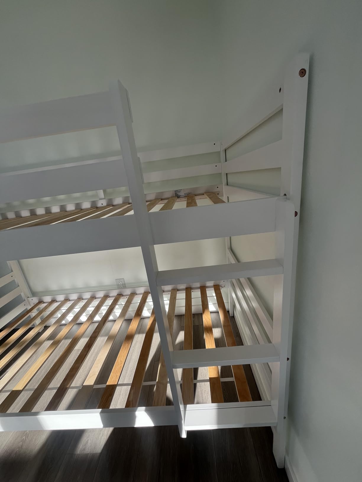 Giantex Bunk Bed Twin Over Twin, Solid Wood Bunk Bed with Sturdy Ladder & 12 Inch Safety Guard Rails, Twin Size Wood Bed Frame for Dormitory, No Box Spring Needed, Bunk Beds for Kids Teens,Grey customer photo 2