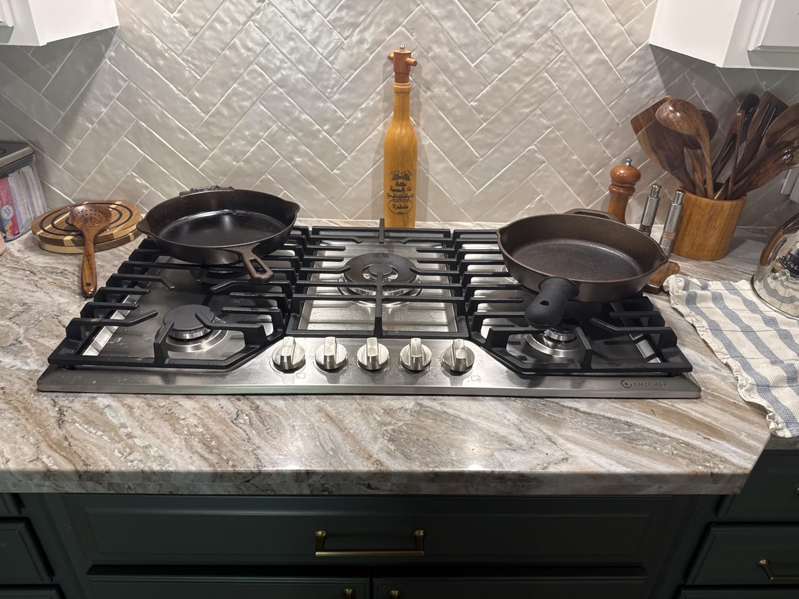 AMZCHEF 36 Inch Gas Cooktop with Griddle, 5 Italy SABAF Sealed Burners | Max 48,300 BTU Built-in Gas Stove Top, 304 Stainless Steel Panel, NG/LPG Convertible, ETL Certified customer photo 2