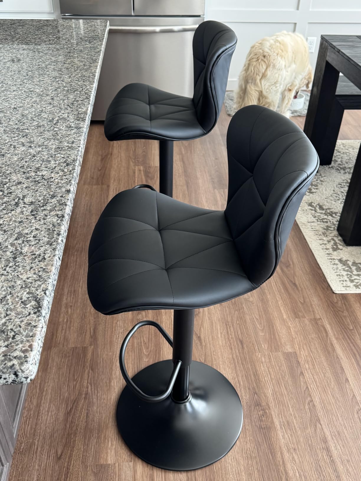 Nalupatio Modern Bar Stools Set of 2, Adjustable Faux Leather Upholstered Swivel Bar Stools, Counter Height Bar Chairs with Back for Kitchen Island, Black customer photo 1