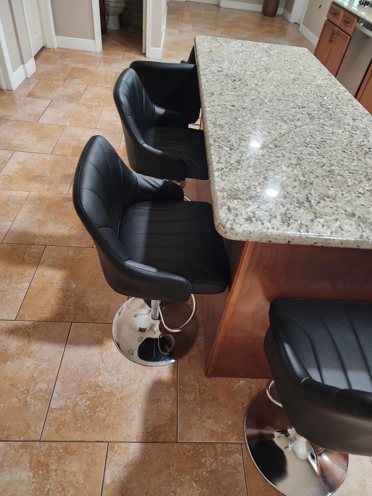 VECELO Bar Stools Set of 2, Adjustable Counter Height Barstools with Back and Arm, Swivel Bar Chair Stools for Kitchen Counter Island Cafe Dining Room, Industrial Style, Brown customer photo 2