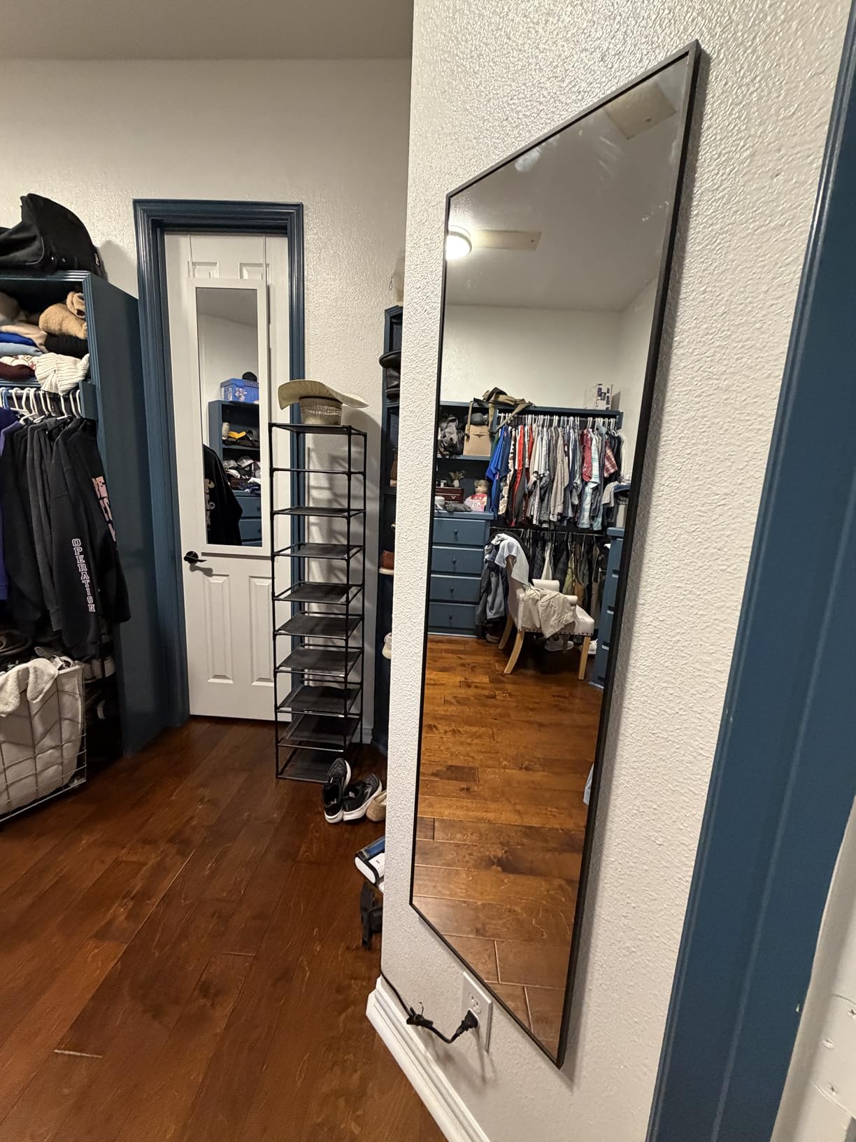 Wall Full Length Mirror, Standing Mirror Full Body, Large Floor for Wall Door Bedroom Bathroom Living Room with Aluminium Frame(with Stand,56x15-Black) customer photo 2