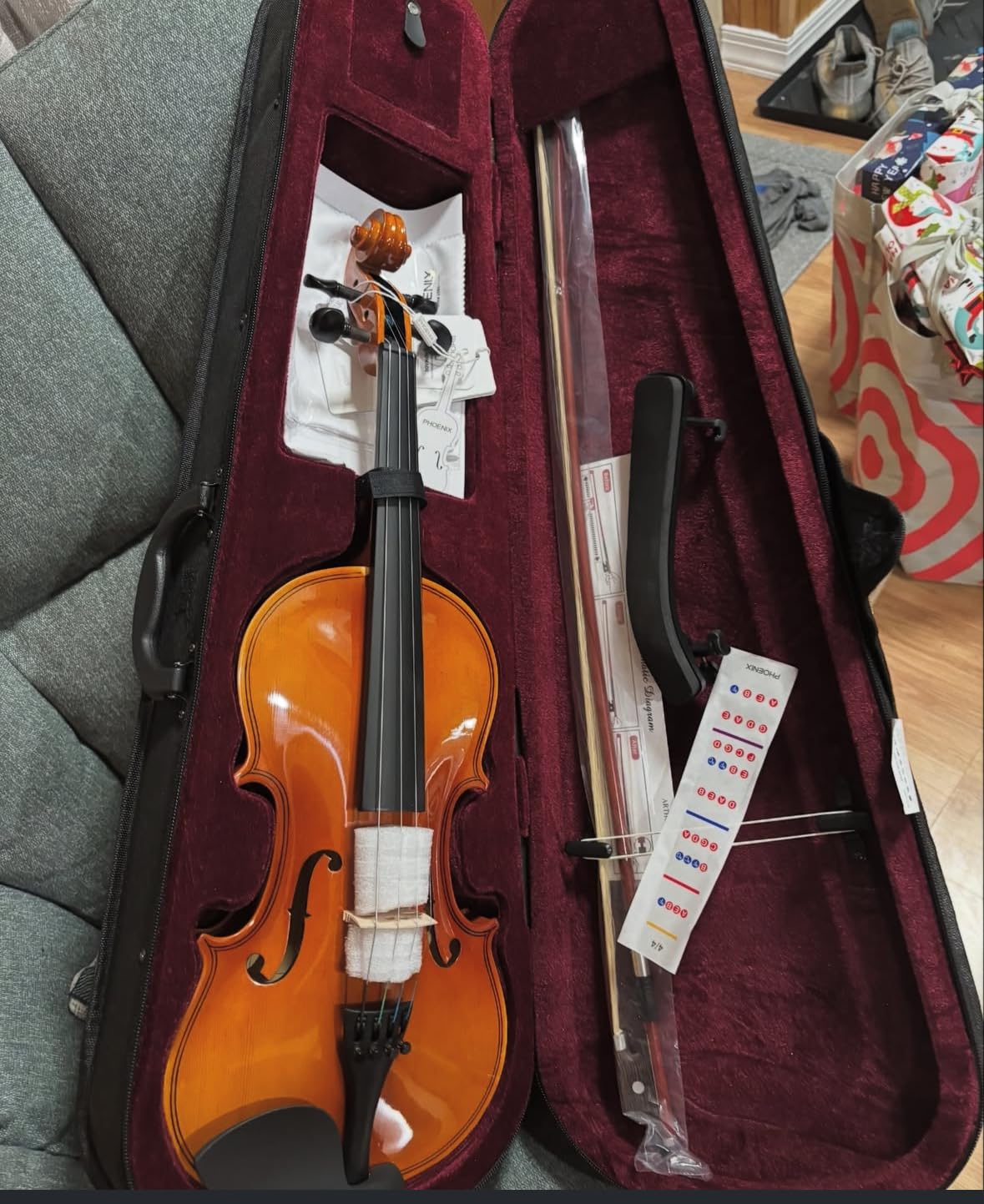 PHOENIX Violin 4/4 Full Size Kit, Violin Fiddle Set for Beginner Adults Student with Rosewood Bow, Extra Strings & Bridge, 2 Rosins, Tuner, Case, Mute, Fingerboard Stickers, Shoulder Rest customer photo 2