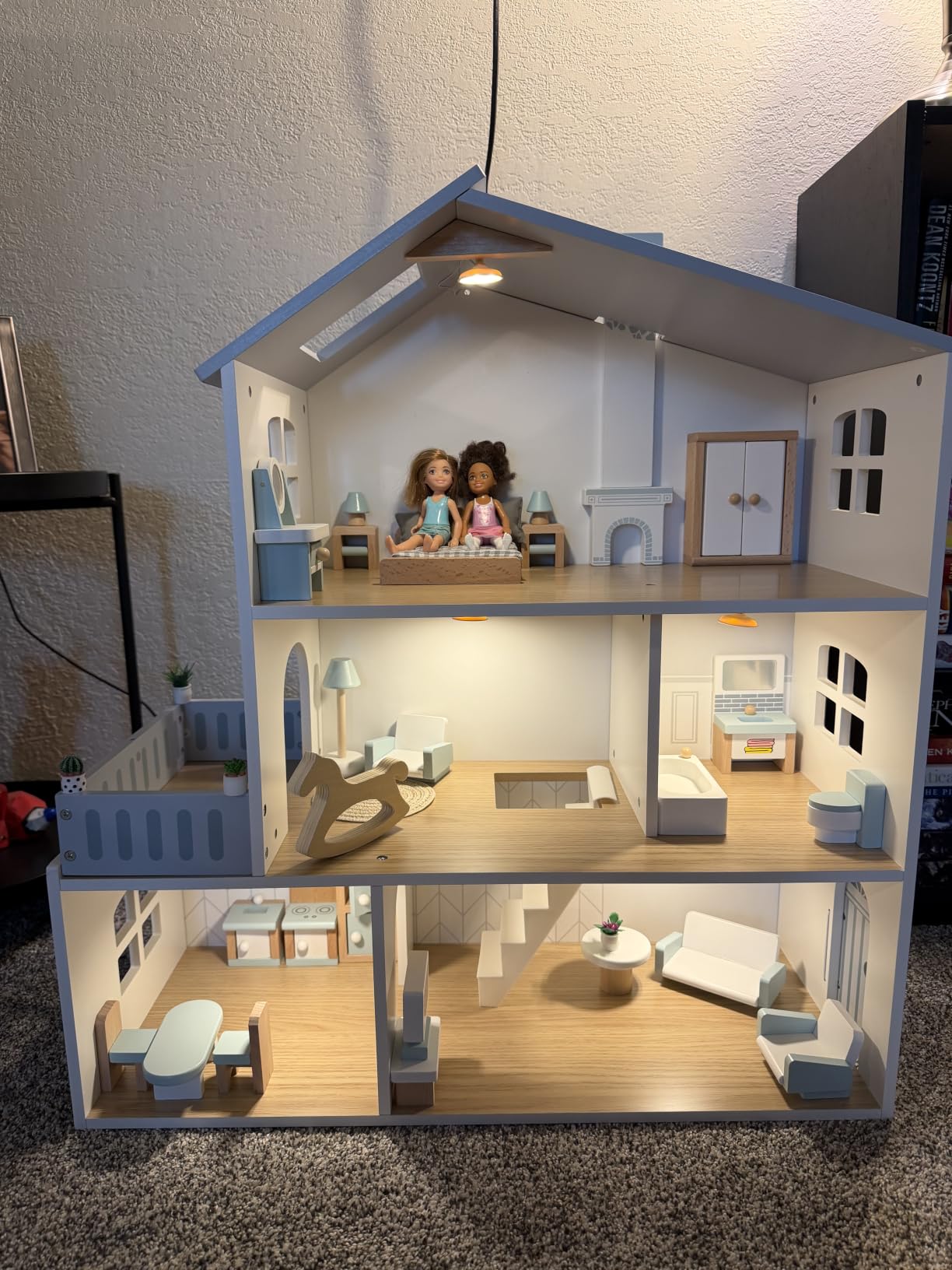ROBUD Doll House, Wooden Dollhouse with 6 Rooms, 29-pcs Realistic Accessories, Dollhouse Playset for 4-6 Inch Dolls, Gifts for Kids & Toddlers, Nordic Style, Ages 3+ customer photo 1