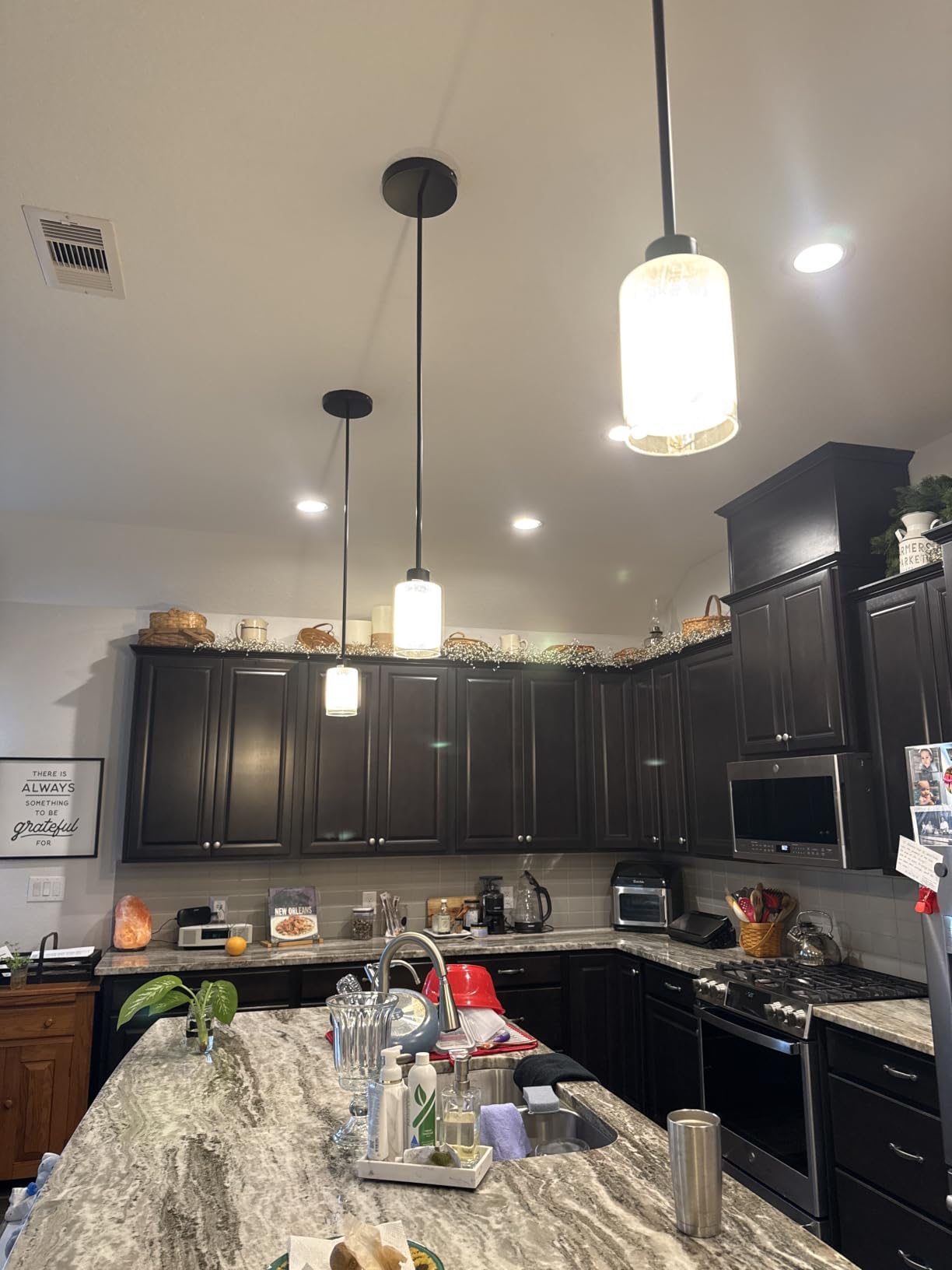 3 Pack Black Pendant Lights Kitchen Island, Modern Industrial Matte Black Hanging Light Fixtures, Adjustable Downrod Farmhouse Glass Pendant Lighting for Dining Room Bedroom Hallway Entryway customer photo 1
