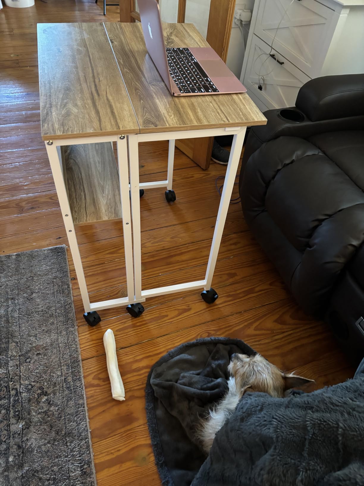 GreenForest Folding Desk with Wheels, 24.8 Inch Compact Rolling Computer Table with Storage Shelf, Portable Mobile Workstation for Small Spaces, Easy Assembly, Black customer photo 1