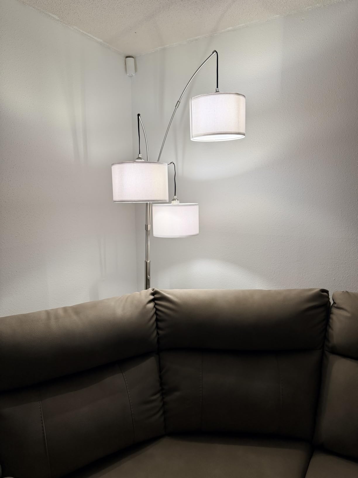 Dimmable Floor Lamp, 3 Lights Black Arc Floor Lamp, Modern Tall Standing Tree Lamp with Grey Linen Shades & Heavy Base, 3000LM LED Bulbs, Bright Lighting for Living Room, Bedroom, Office & Reading customer photo 2