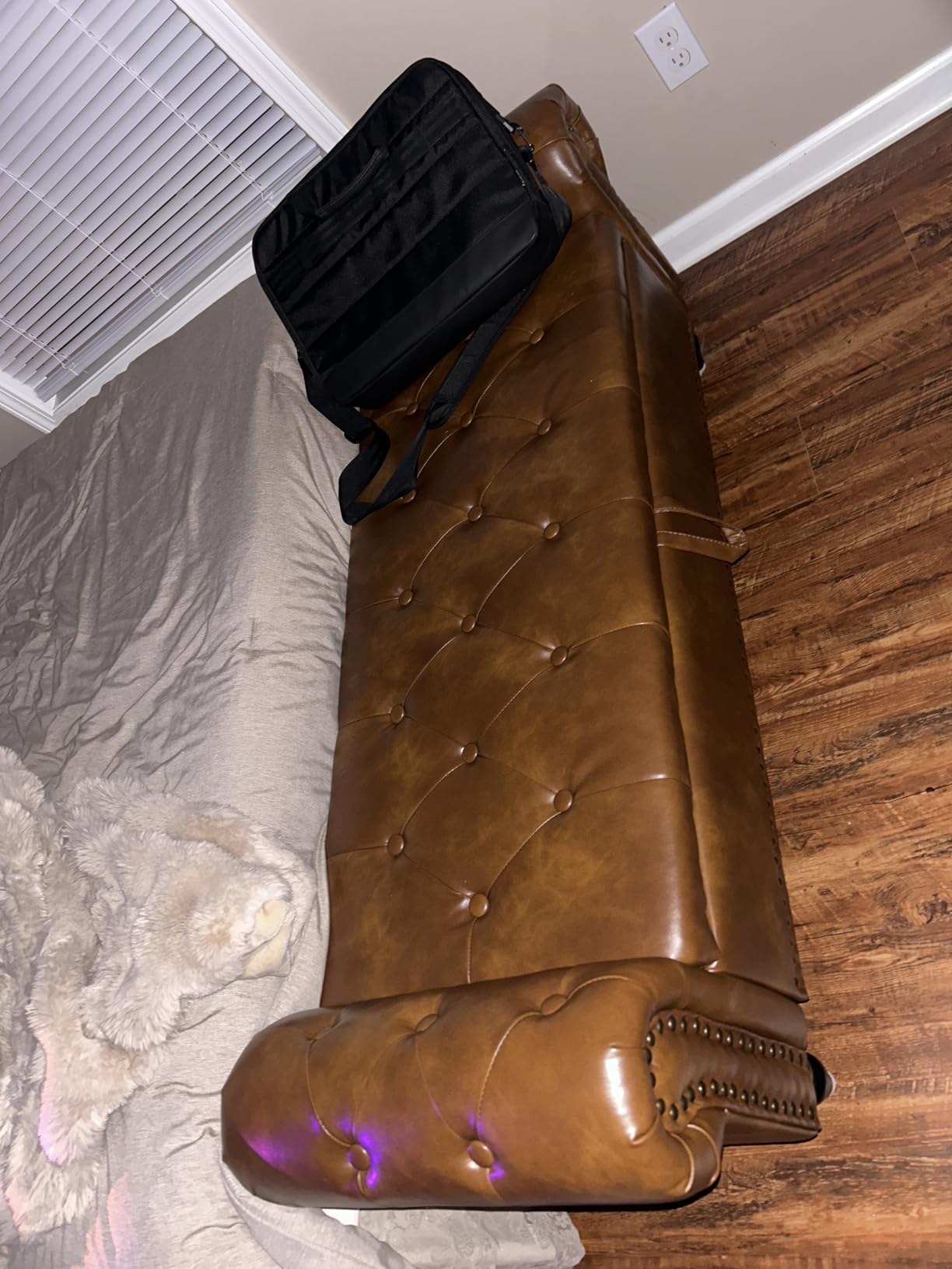 Furniliving Storage Ottoman Bench, Leather Benches End of Bed Bench with Solid Wood Legs Upholstered Ottoman Bench with Storage Indoor Bench for Living Room with Rolled Arm, Entryway, YellowBrown customer photo 1
