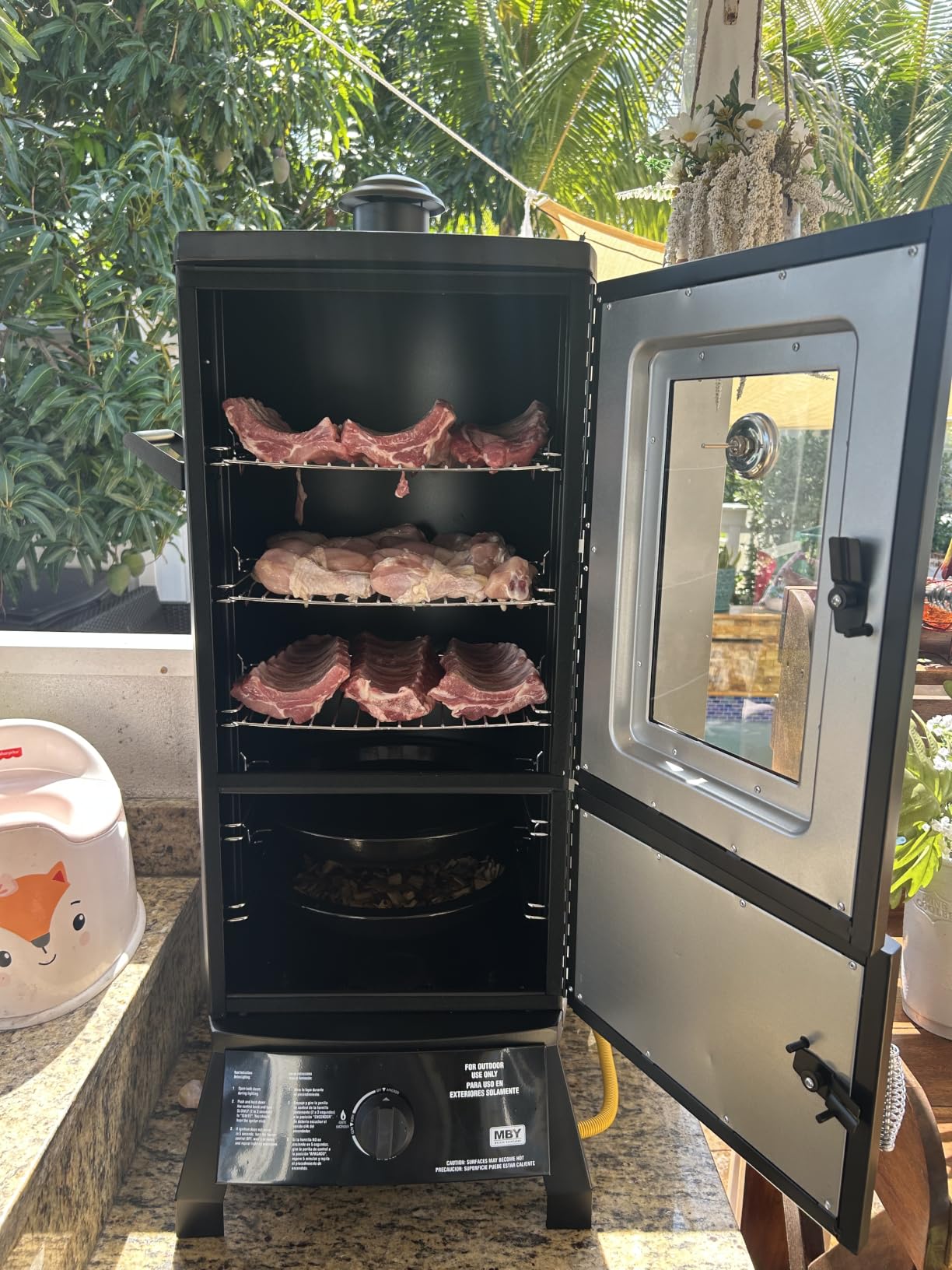 Propane Smoker with Cover, Vertical Meat Gas Smoker Grill Outdoor Heavy Duty 3 Removable Smoking Racks, Black customer photo 2