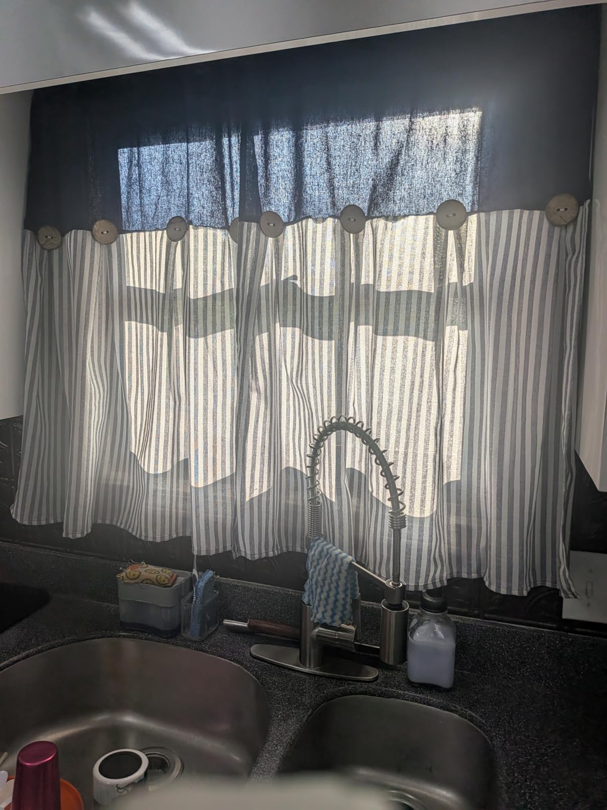 ASPMIZ Cotton Linen Farmhouse Curtains Boho Rustic Button Curtain, Linen Window Curtain Panels, Grey Stripe Country Curtains for Bedroom, Back Tab Modern Drapes for Windows 52 x 84 Inch, 2 Panels customer photo 1