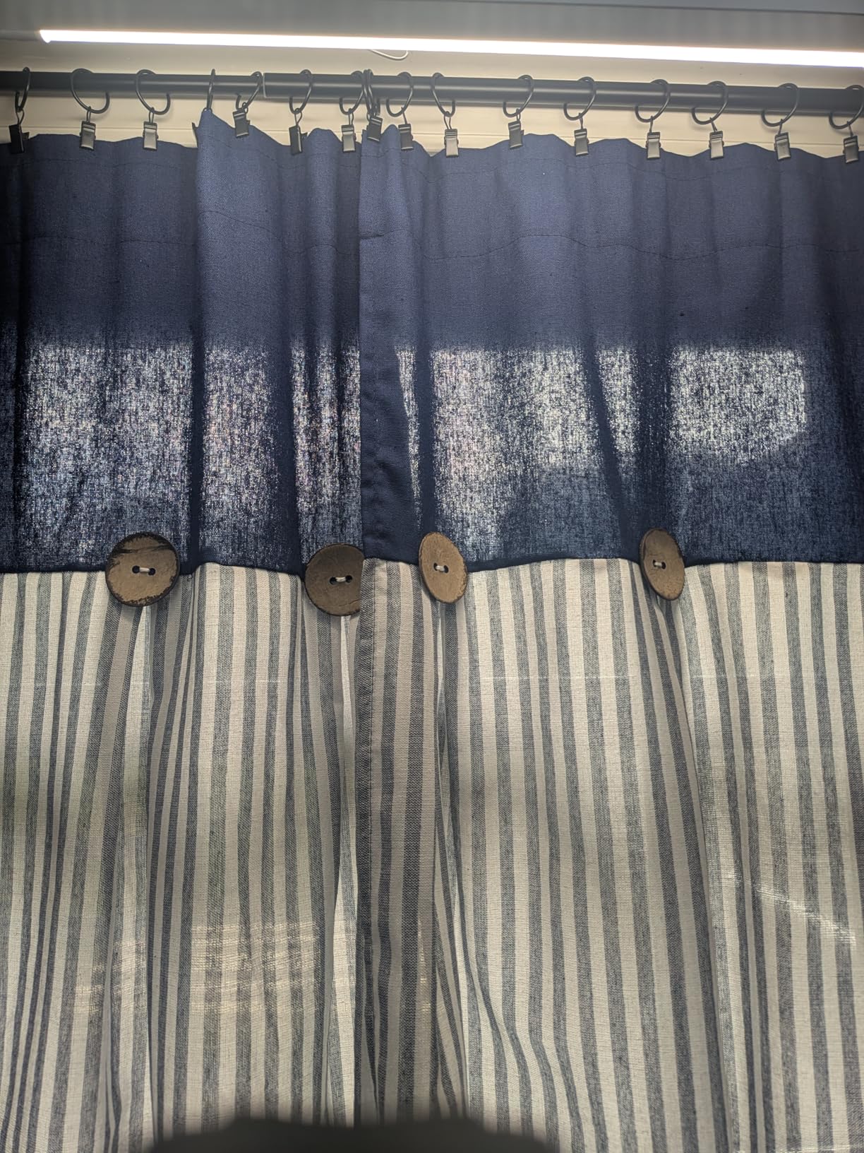 ASPMIZ Cotton Linen Farmhouse Curtains Boho Rustic Button Curtain, Linen Window Curtain Panels, Grey Stripe Country Curtains for Bedroom, Back Tab Modern Drapes for Windows 52 x 84 Inch, 2 Panels customer photo 2