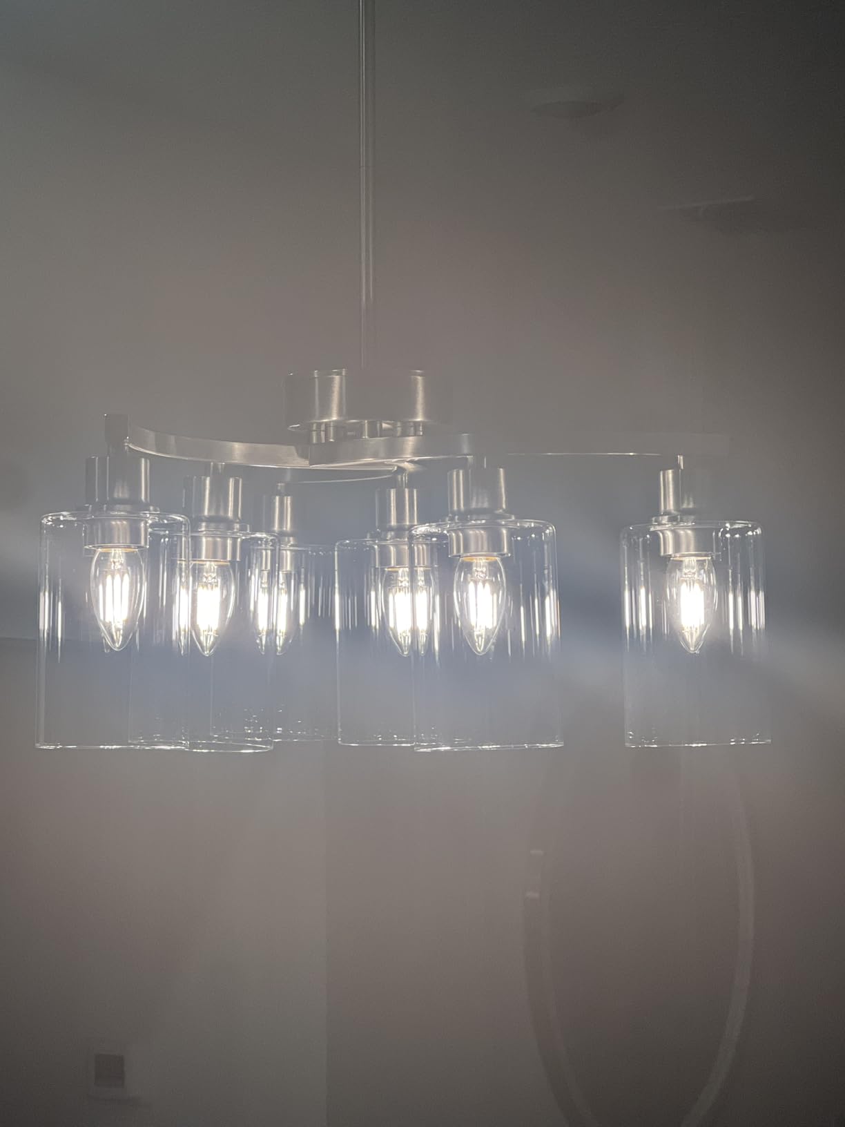 CNRATYE 6-Light Modern Farmhouse Black Chandelier, Contemporary Dining Room Light Fixture, Adjustable Height Hanging Industrial Pendant Lights Kitchen Island, Clear Glass Shade customer photo 2