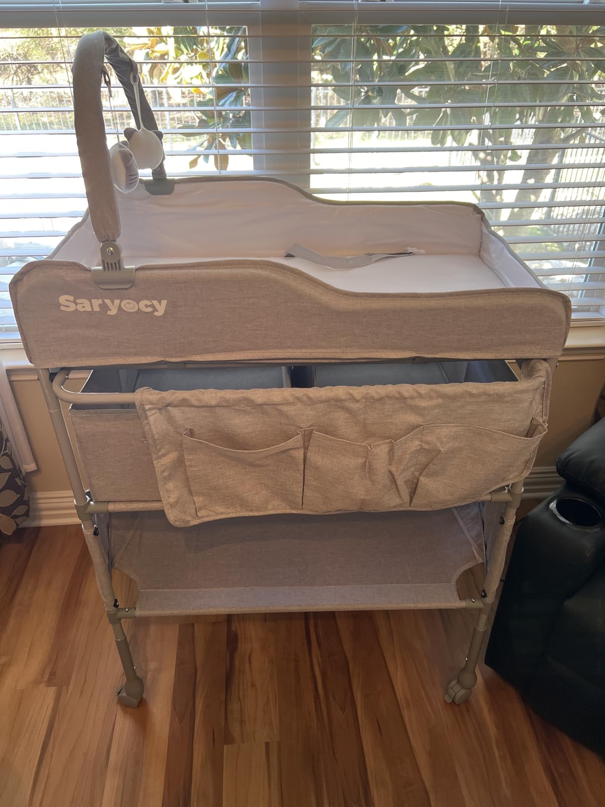 Baby Changing Table, Mobile Folding Diaper Changing Station with Adjustable Height, Waterproof Surface, 2 Storage Drawers customer photo 1