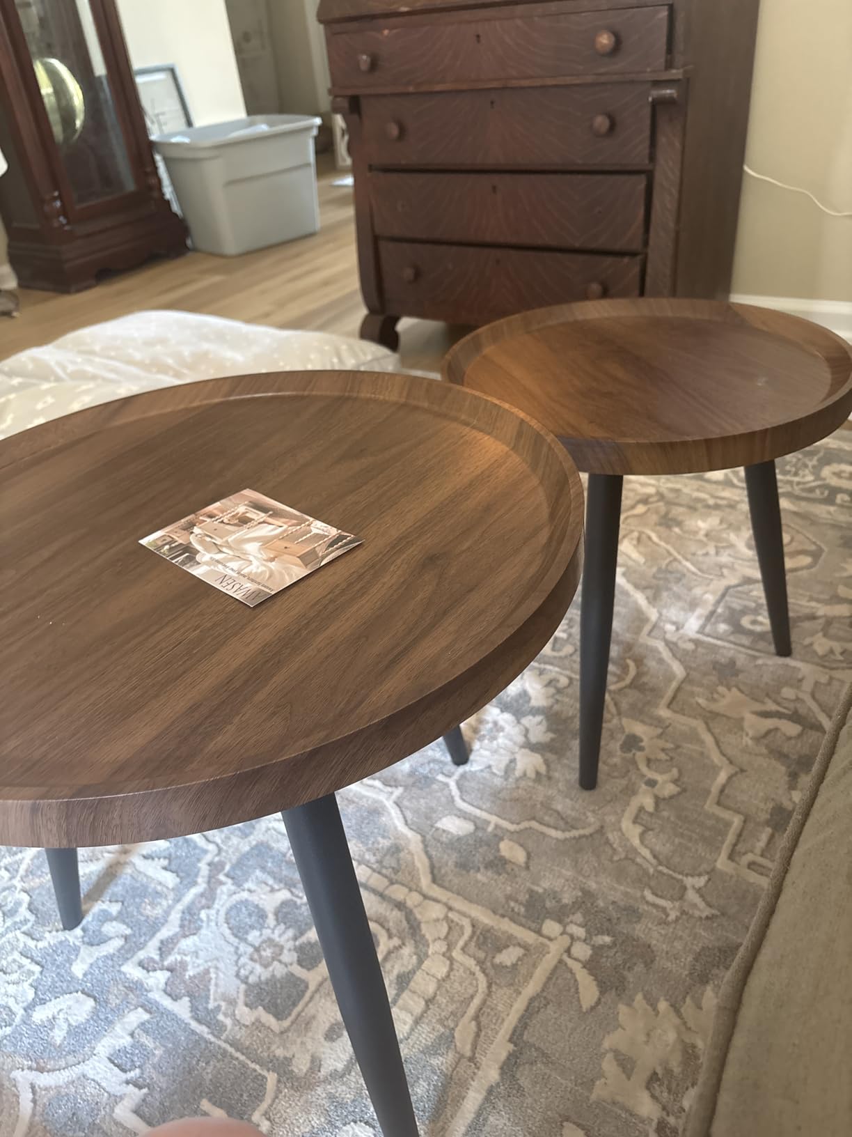 2 PCS Small Round Coffee Table Set, Mid Century Modern customer photo 1
