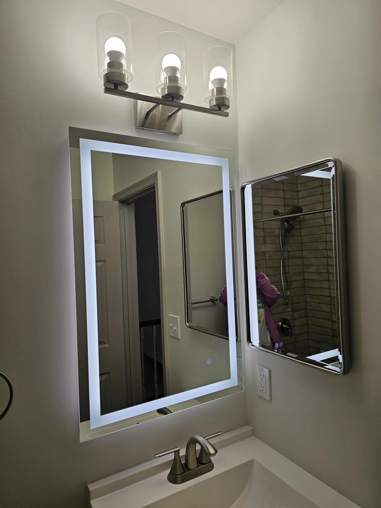 Mecgirn Brushed Nickel Milk Glass Wall Sconces, Hardwired Indoor Wall Light Fixtures for Living Room, Hallway, Bedroom customer photo 2