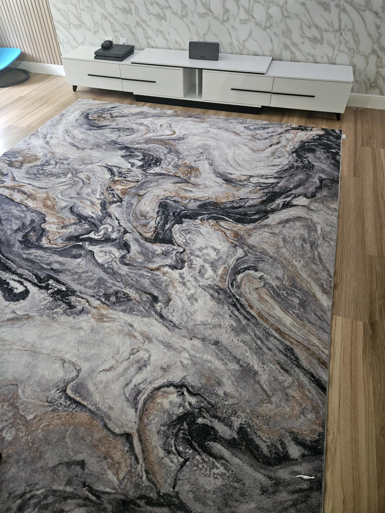 PADOOR Abstract 9'x12' Area Rug, Washable Non-Slip Low Pile, Marble Blue | Large Soft Stain Resistant Floor Carpet, Foldable Indoor Modern Rugs for Living Room Bedroom Dining Room, Pet & Kids Friendly customer photo 1