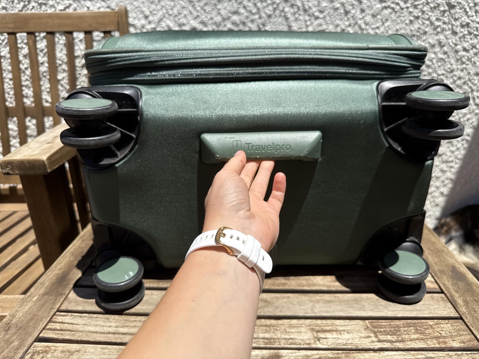 Travelpro VersaPack+ Lightweight Softside Expandable Carry on Luggage, 8 Spinner, TSA Lock, Carry On 21-Inch, Desert Sage Green customer photo 2