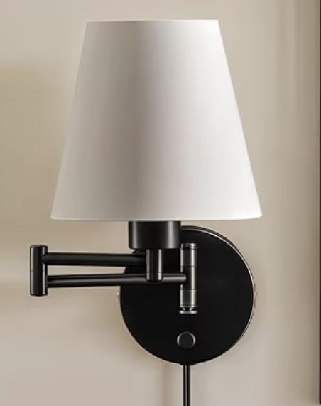 VONLUCE Swing Arm Wall Lamp, Plug in & Hardwired Wall Sconce, Adjustable Wall Mounted Lighting Fixture, Modern Wall Light with Golden Base White Fabric Shade customer photo 2