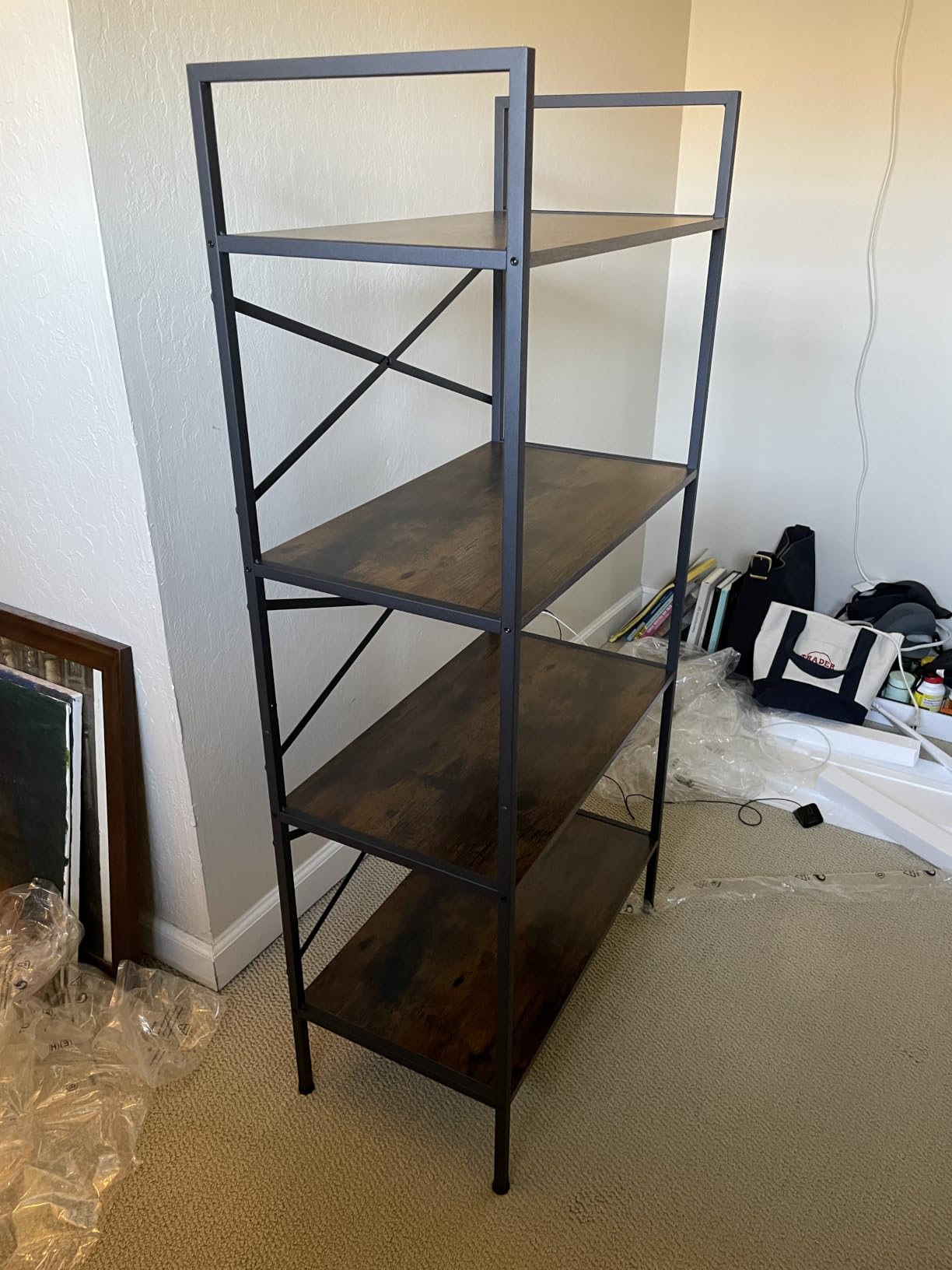 Organization and Storage, 5 Tier Bookshelf, Tall Bookcase with Shelves, Wood and Metal Book Shelf Storage Organizer, Industrial Display Standing Shelf Unit for Bedroom, Living Room, Rustic Brown customer photo 2