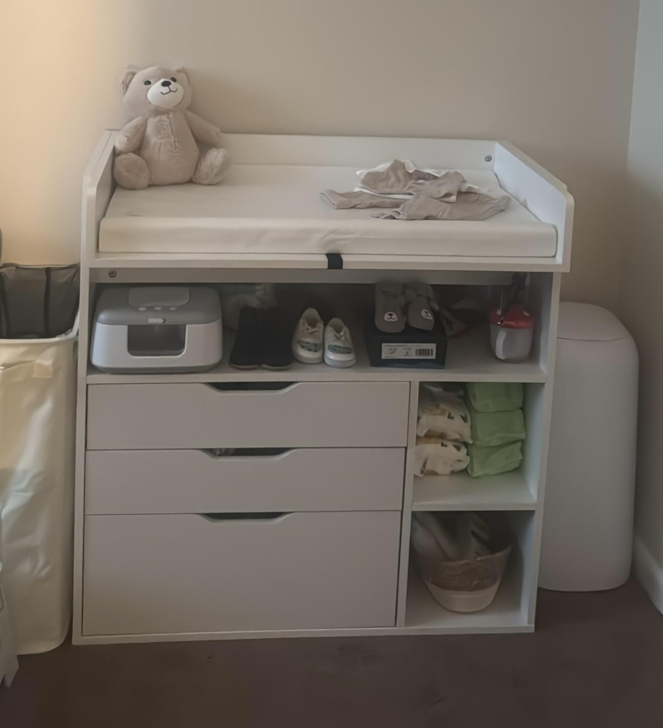 Pipleo Baby Changing Table Dresser with 3 Drawers and 3 Storage Shelves, Can be Used as a Baby Dresser with Changing Table Top, a Baby Changing Station, a Wood Diaper Changing Station (White) customer photo 2