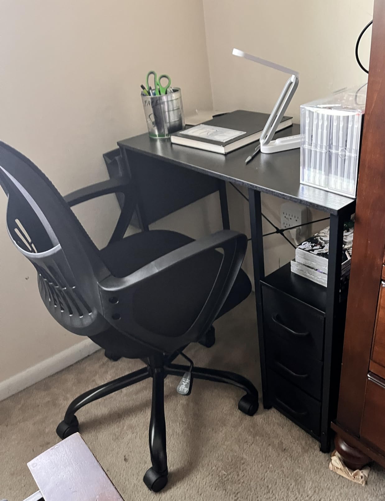 AODK 32 Inch Small Computer Desk with Fabric Drawers, Vintage | Mini Desk with Storage Shelf & Bag, Kids Study Desk for Bedroom, Home Office Desk for Small Space customer photo 1