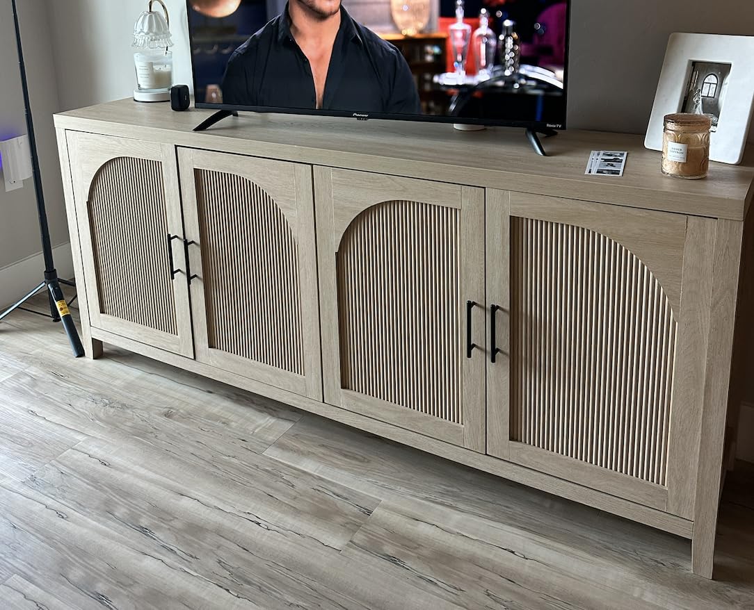 Walker Edison Sasha 4-Door Reeded Sideboard Buffet with Cord Management, 70 Inch, Coastal Oak customer photo 1