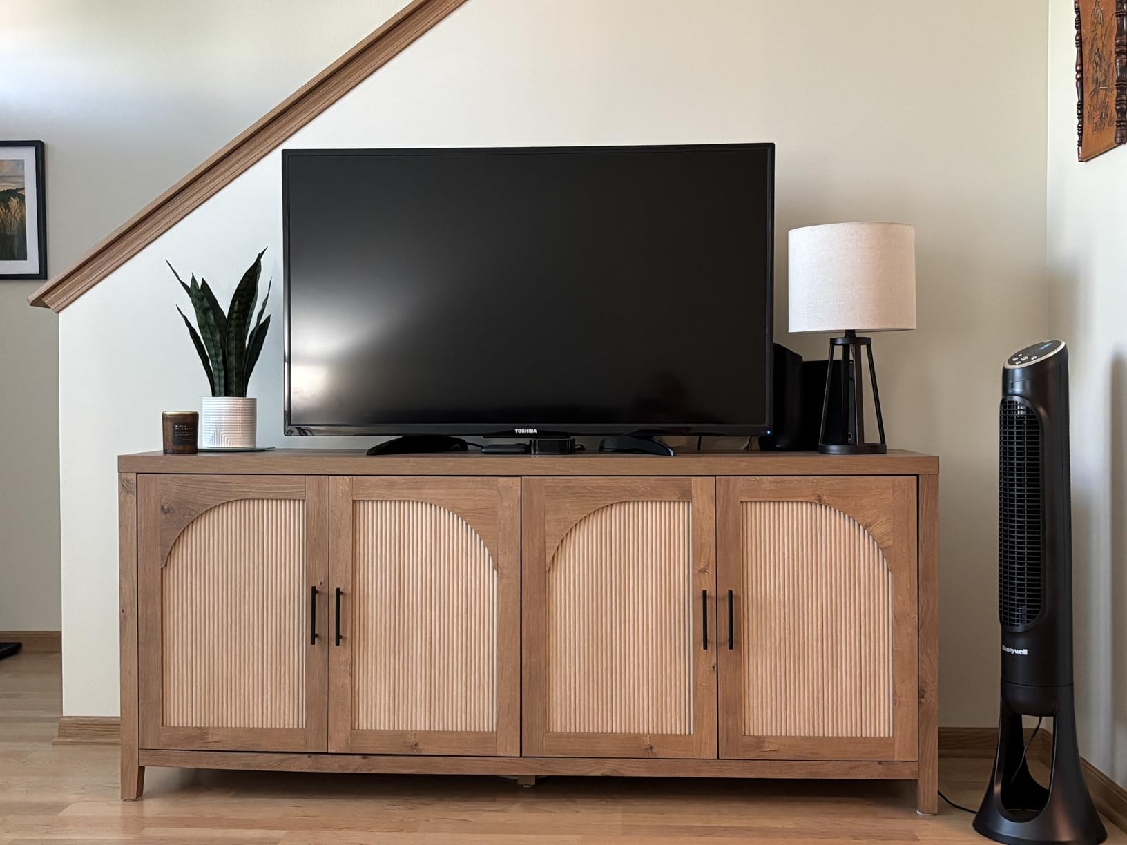 Walker Edison Sasha 4-Door Reeded Sideboard Buffet with Cord Management, 70 Inch, Coastal Oak customer photo 2