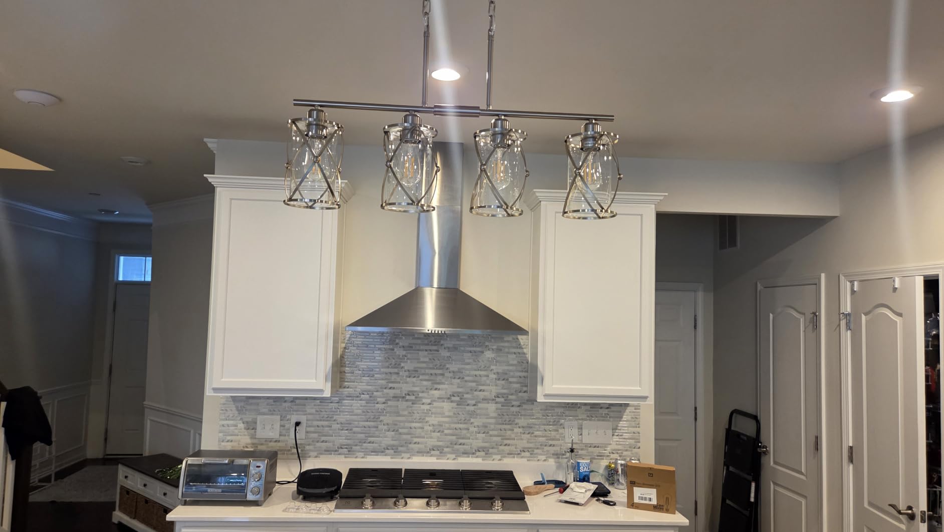 Glass Pendant Lights Kitchen Island 3 Pack, Black Kitchen Pendant Lighting Over Island with Rod, Modern Mini Hanging Light for Sink Dining Room, CH9176BK-3PK customer photo 2