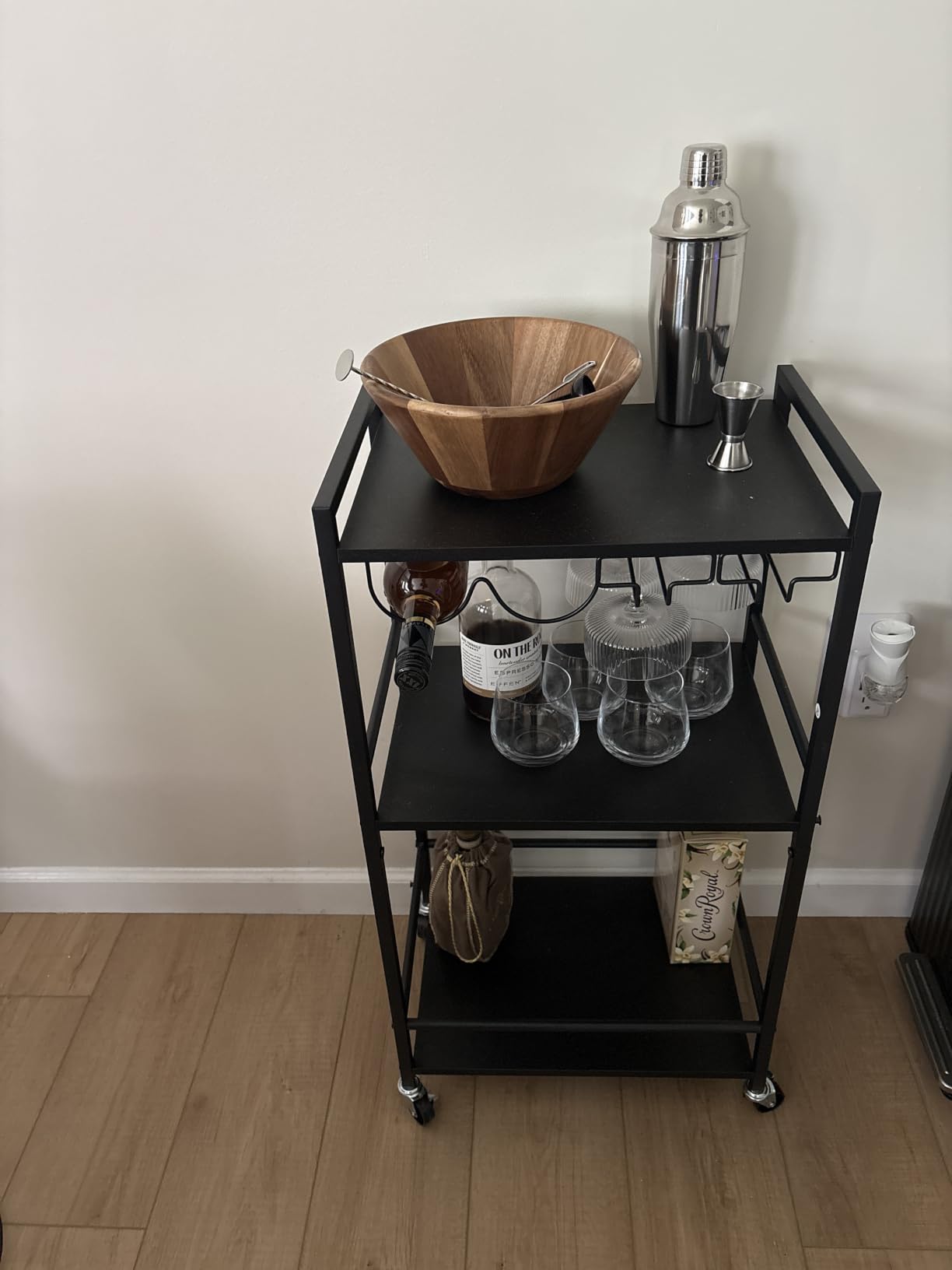 TUTOTAK Bar Cart, Home Bar Serving Cart, Small Wine Cart with 3-Tier Shelf, Beverage cart, Drink Cart with Wine Rack and Glass Holder, Rolling bar carts for Home, Living Room, Marble White BC01BM035 customer photo 1