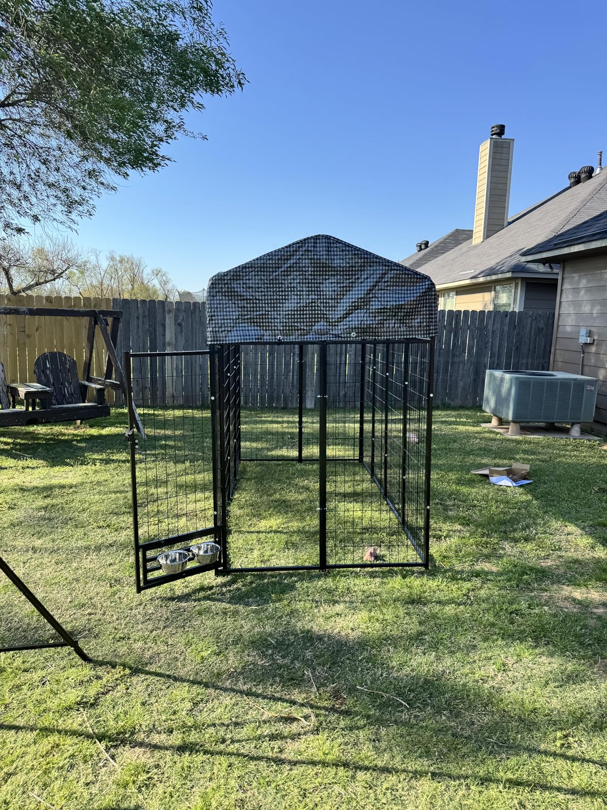 Large Outside Dog Kennel, Outdoor Dog Run Enclosure 8'x4'x6'(Including the roof) Dog Pen House with Roof Cover Heavy Duty Welded Wire Steel Dog Playpen Animal Fence with Feeding Door customer photo 2