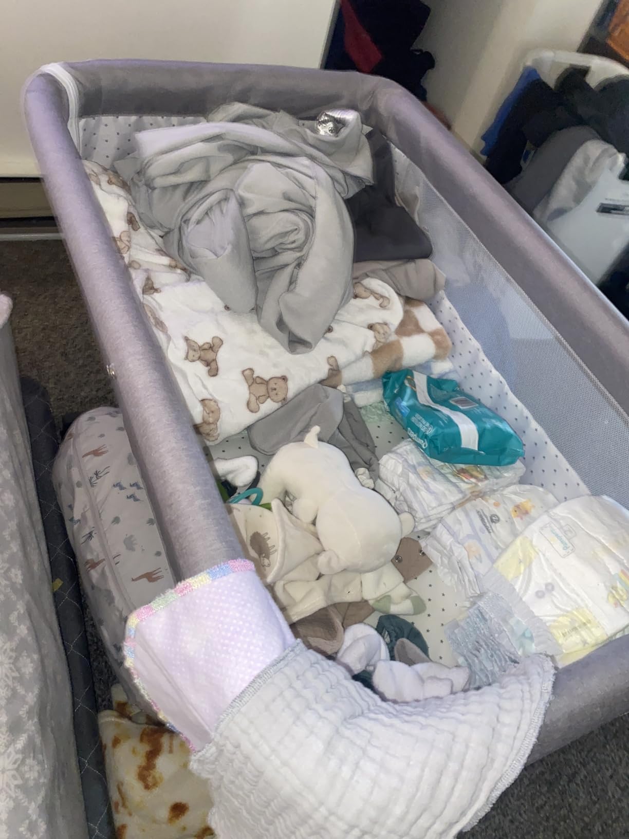 Semphis Baby Bassinet, 3 in 1 Bassinets Bedside Sleeper, Adjustable Height Bedside Sleeper with Rocking Mode, Breathable Mesh, Storage Basket, Wheels, Easy Assemble & Folding (Gray) customer photo 2