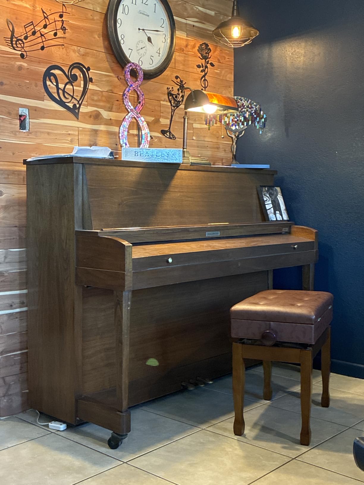 Adjustable Height Piano Stool Bench PU Leather Cushion Wooden Keyboard Seat with Music Storage (Wood) customer photo 1