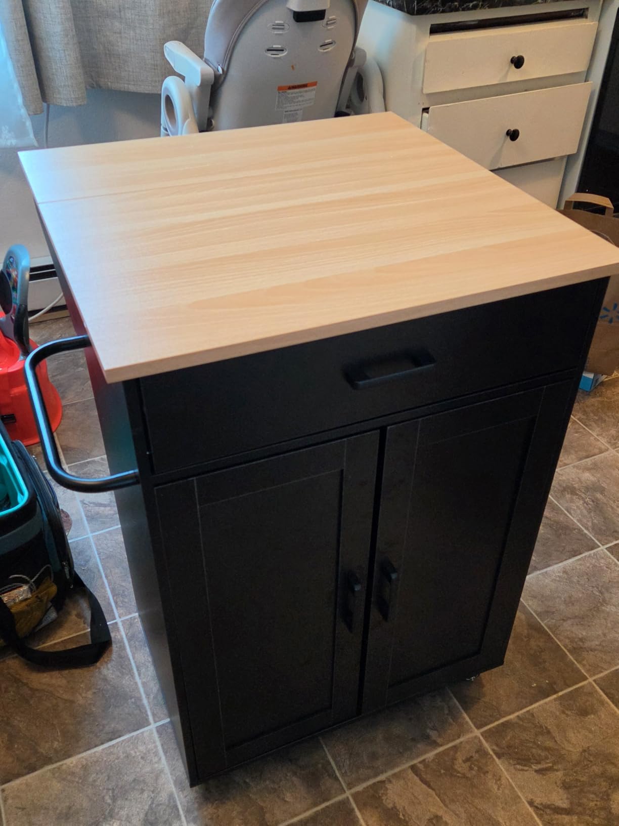 MAHANCRIS Kitchen Island on Wheels with Drop Leaf, Folding Countertop Kitchen Island Cart, Kitchen Island Table with Towel Rack, Drawer, for Kitchen, Dining Room, White and Natural KINW12501 customer photo 2