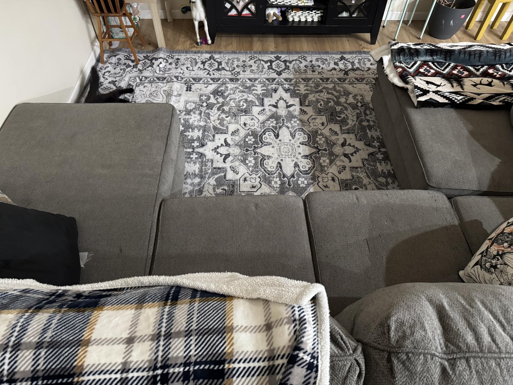 8 x 10 Area Rugs for Living Room, Washable Rug Faux Wool Grey White | Boho Low Pile Area Rug for Bedroom, Floral Medallion Vintage Carpets with Non-Slip Rubber, Kids Pet Friendly, Fit All Vacuums customer photo 1
