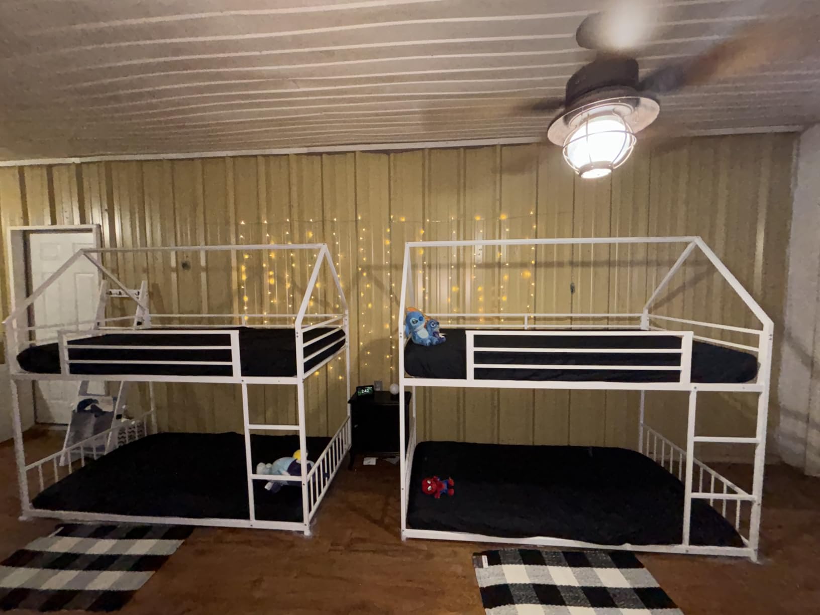 LIKIMIO Bunk Bed Twin Over Twin, House Bunk Bed Frame with Ladder and Guardrail, House Shaped with Metal Slats for Dormitory and Bedroom, Space Saving, No Box Spring Needed, Black customer photo 1