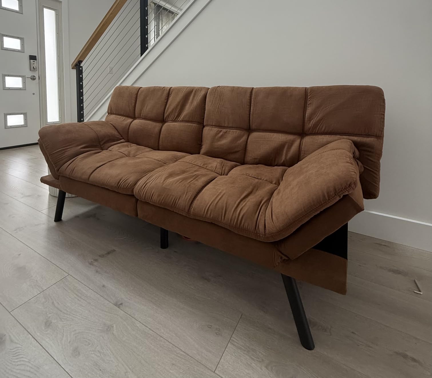 Amazon Basics Futon Sofa Bed, Convertible Memory Foam Sofa Couch with Adjustable Positions, Dark Grey Linen Fabric customer photo 2