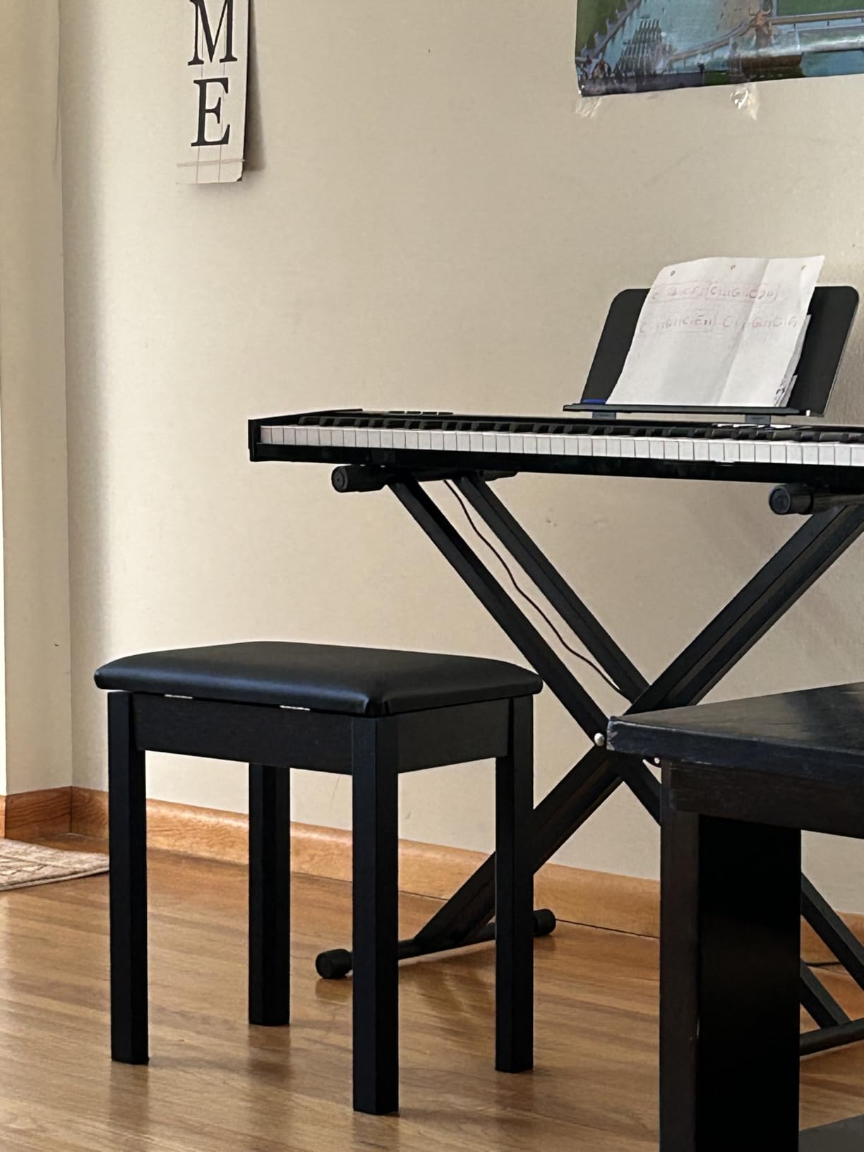 Sanpuli Solid Wood Piano Bench with Storage, Piano Stool and Padded Cushion, Keyboard Bench with Bookcase, Piano Chair and Piano Seat with High-Density Sponges customer photo 1