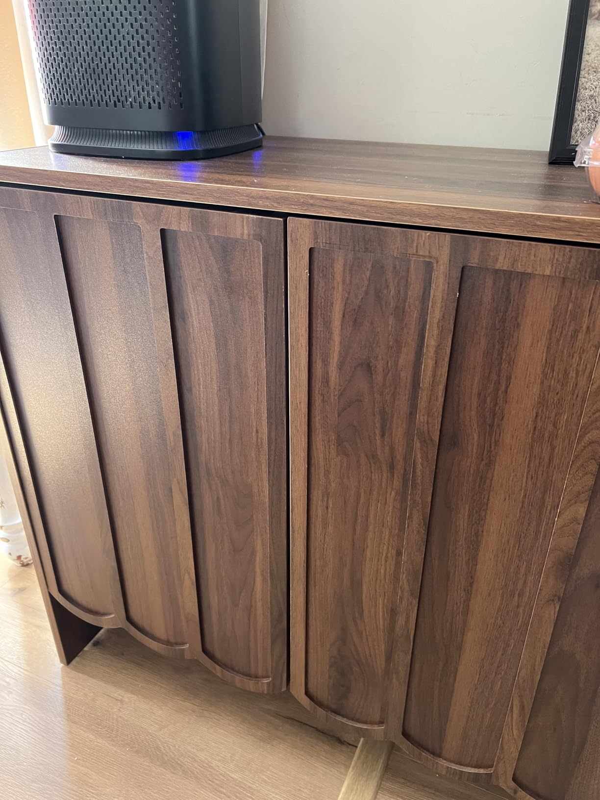ORRD Sideboard Buffet Cabinet, Accent Storage Cabinets with 2 Doors, Farmhouse Wood Cabinet with Adjustable Shelves and Wave Panel for Living Room, Dining Room, Entry - Walnut customer photo 1