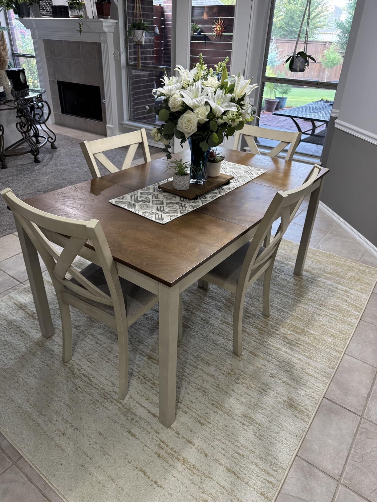 AMERLIFE 7-Piece Farmhouse Solid Wood Dining Table Set for 6, Rustic Cream | 60