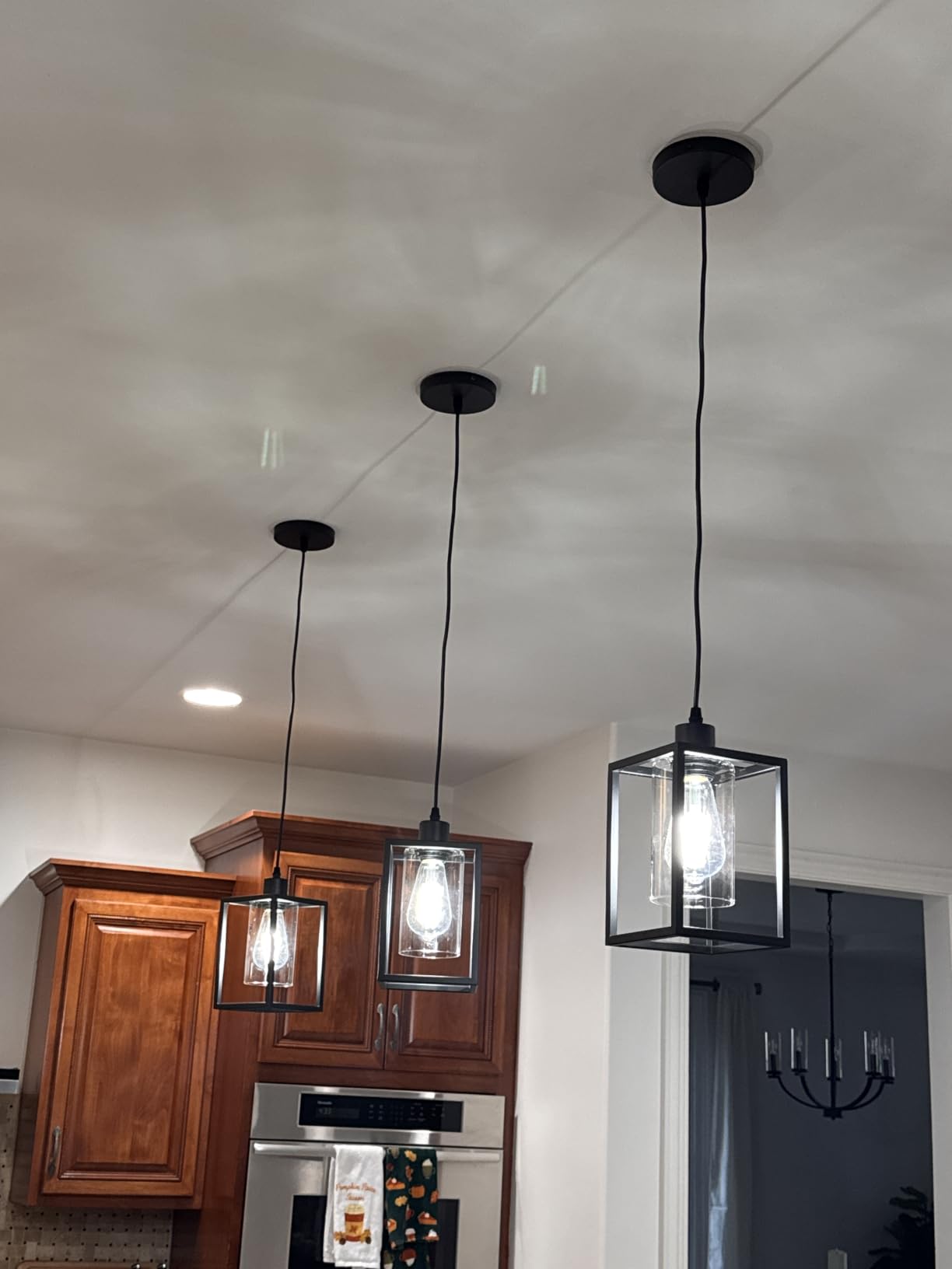 3 Pack Black Pendant Lights for Kitchen Island Industrial Lantern Pendant Light Fixtures with Clear Glass Shade, Farmhouse Adjustable Height Hanging Pendant Lighting for Dining Room customer photo 2