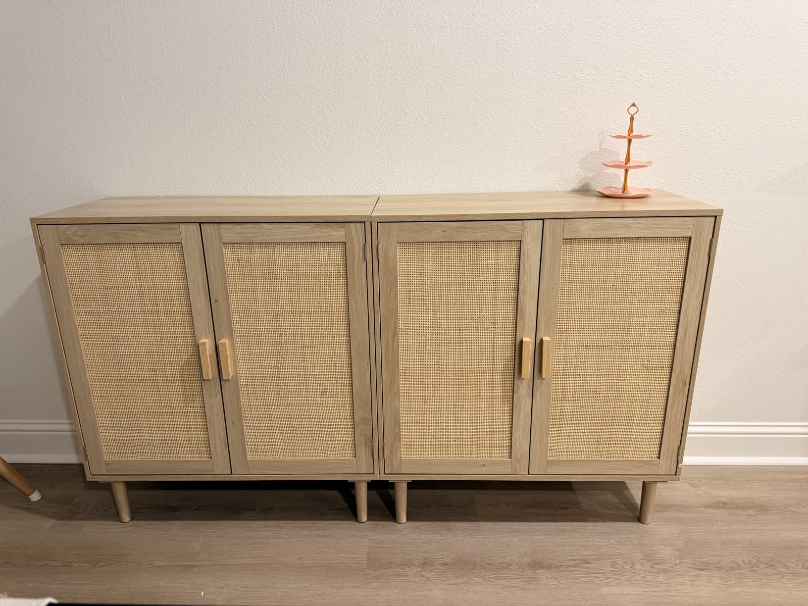 VEVOR Rattan Buffet Cabinet with Storage, 4 Magnetic Doors and Adjustable Shelves, Sideboard for Hallway, Living Room, Kitchen, Natural customer photo 1
