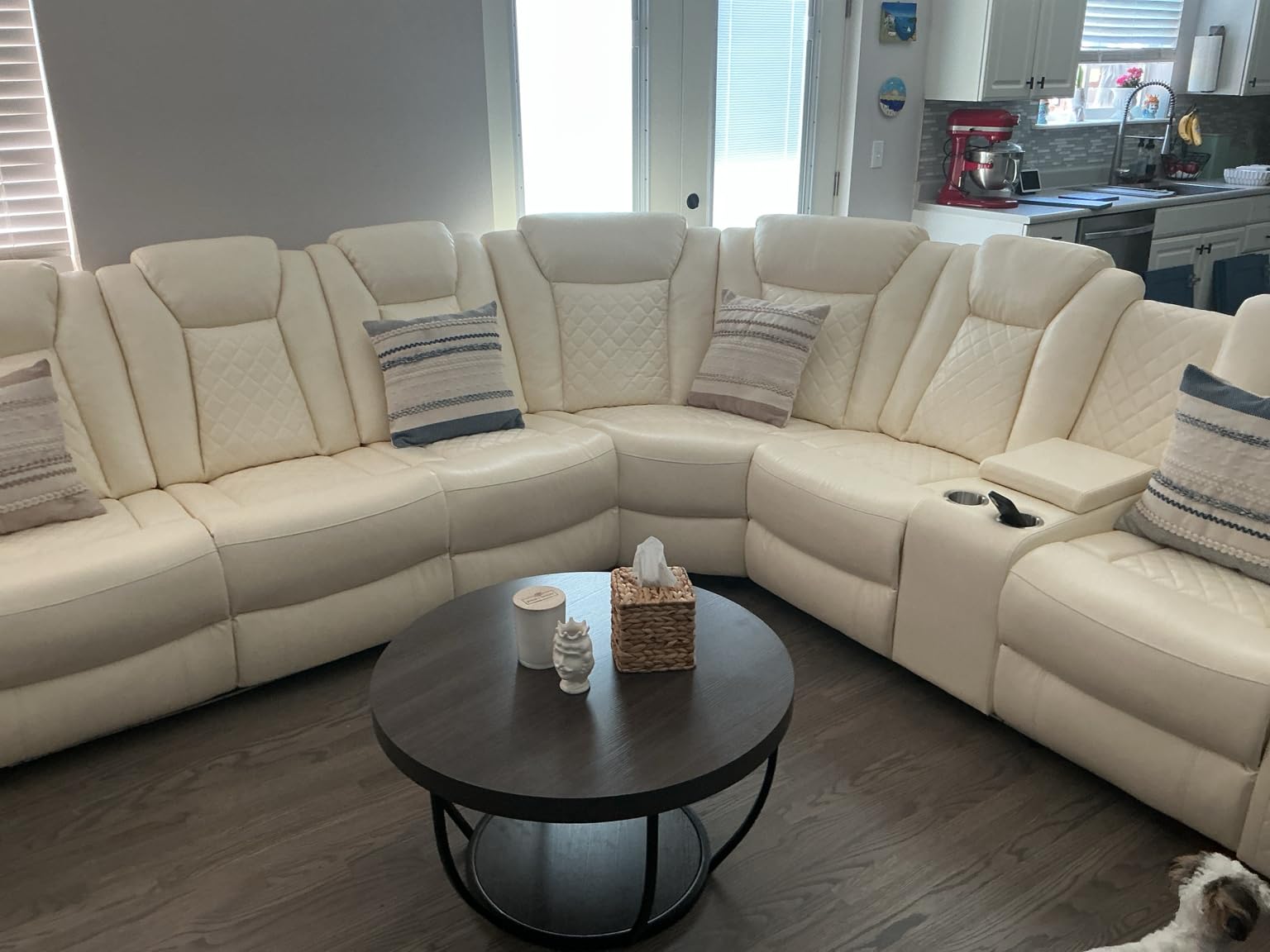 Breathing Leather Reclining Sofa Set, Power Recliner Sectional Couch with LED Light, Modern Living Room Furniture Set, Reclining Sectional Couch Set with USB Port/Storage for Home/Home Theater customer photo 1