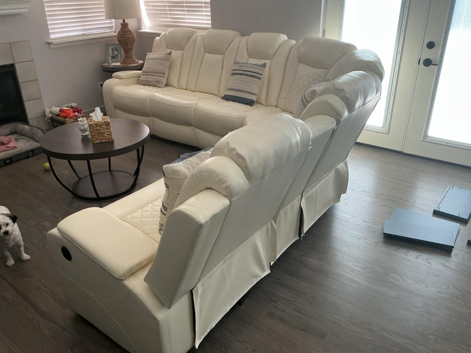 Breathing Leather Reclining Sofa Set, Power Recliner Sectional Couch with LED Light, Modern Living Room Furniture Set, Reclining Sectional Couch Set with USB Port/Storage for Home/Home Theater customer photo 2