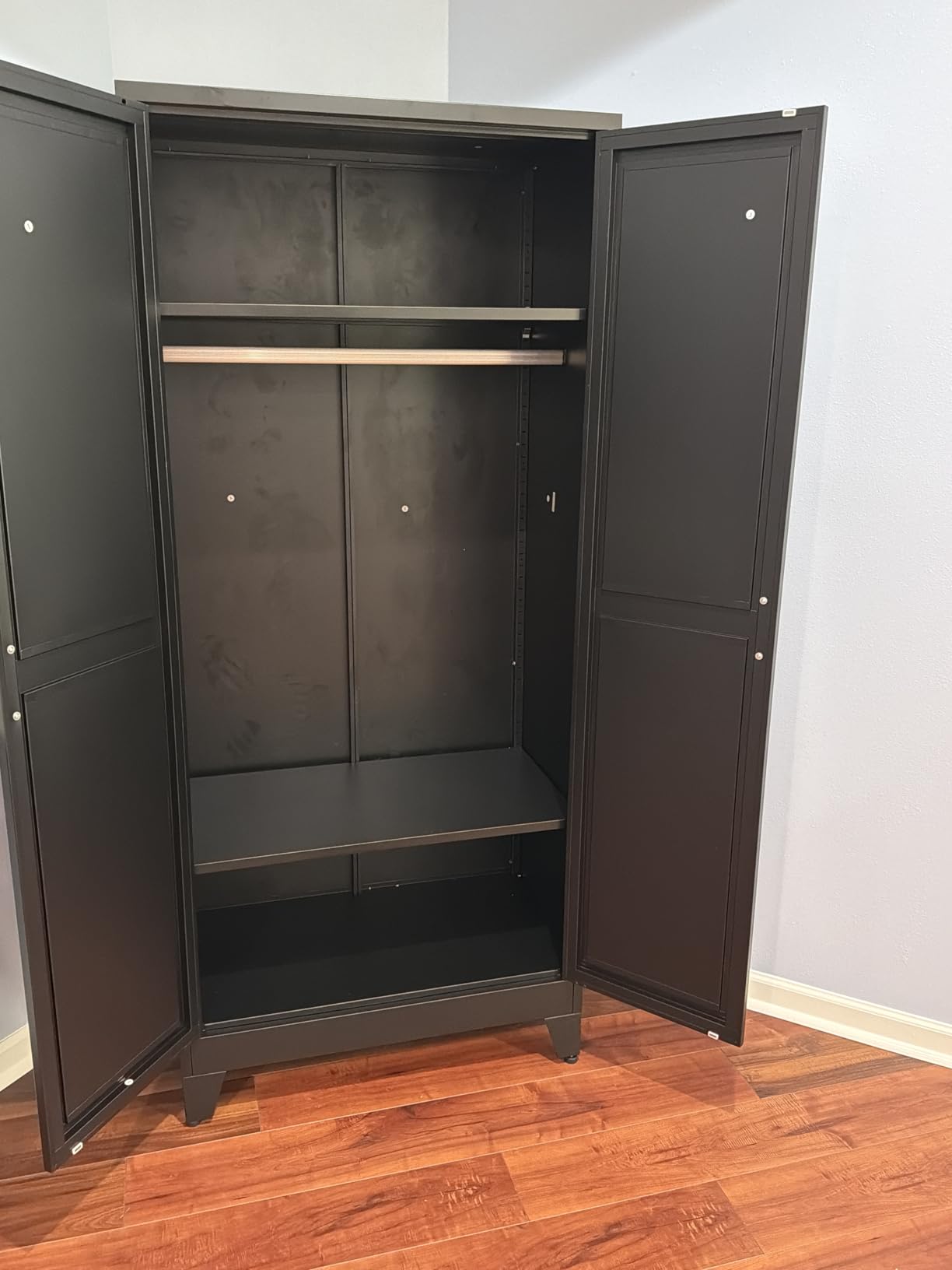 Metal Armoire Wardrobe Closet Storage Cabinet with Hanging Rod,71'' Metal Wardrobe Cabinet with 2 Doors and 2 Adjustable Shelves for Bedroom, Laundry Room, Cloak Room customer photo 2