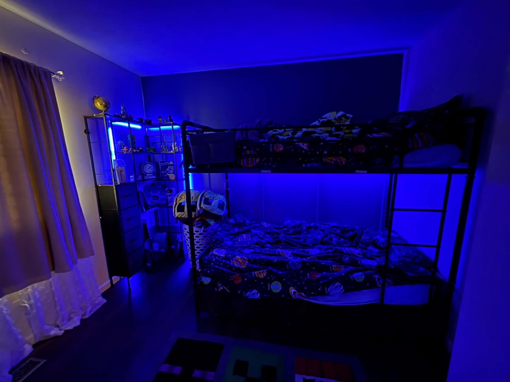 Jocoevol Metal LED Bunk Bed Twin Over Twin with 2 Storage Drawers, USB Charging Station, Industrial Bunkbeds Heavy Duty Bed with Safety Guardrail and Ladder, No Box Spring Needed, Vintage Brown customer photo 2