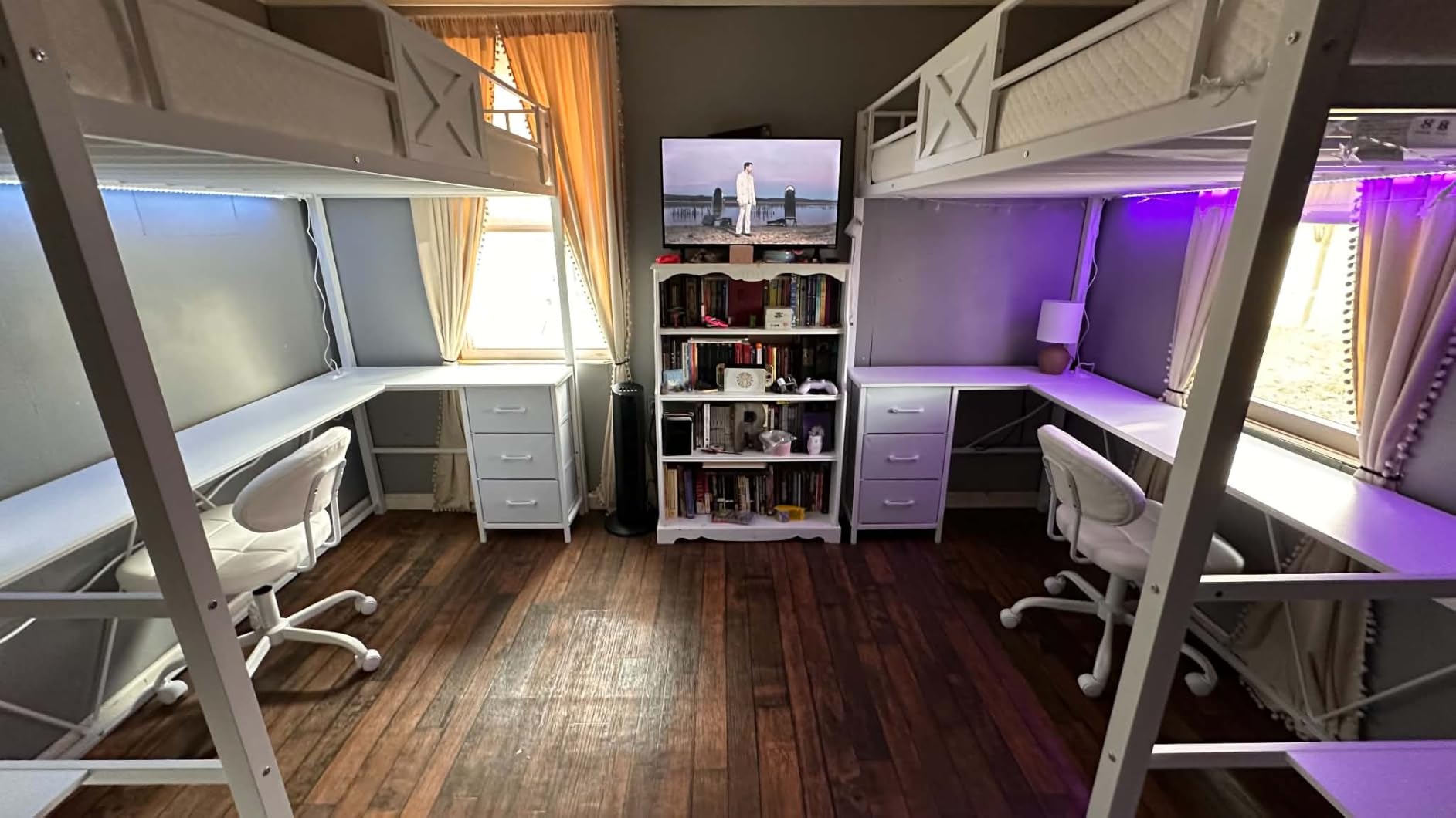 Itaar Stairway Twin Size Loft Bed with L Shaped Desk and Wardrobe, Metal Loft Bed Frame with Storage Stairs, 3 Fabric Drawers, LED Lights & Charging Sation (Rustic Brown, Twin) customer photo 2
